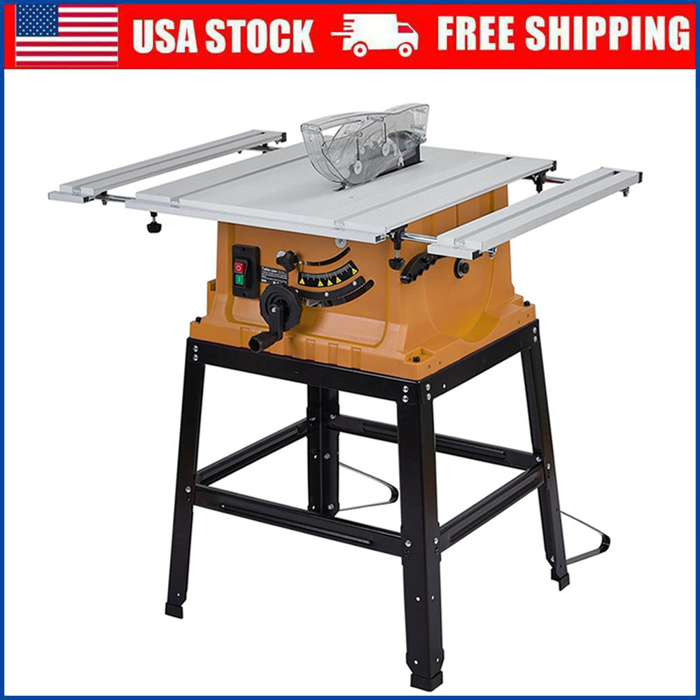 10" Table Saw w/ Stand & Push Stick for Jobside Adjustable Blade Height 5000 RPM