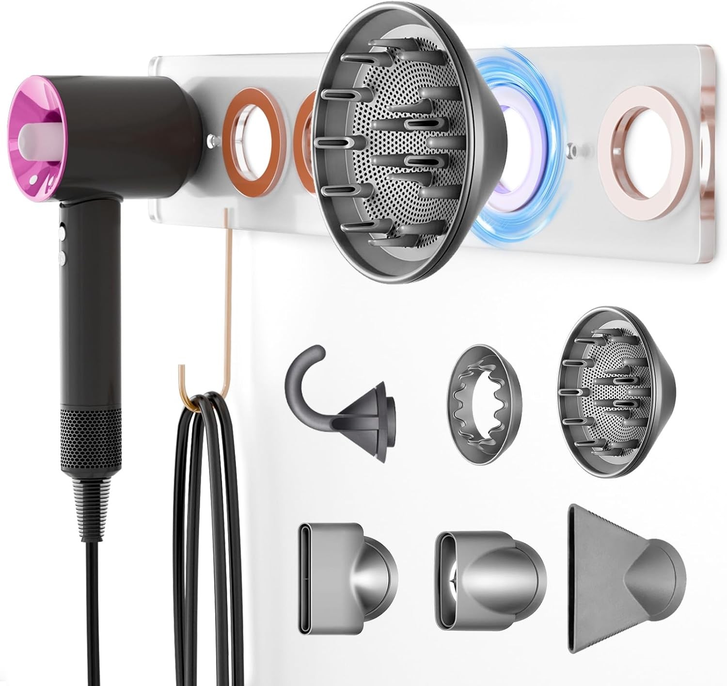 6-in-1 Magnetic Wall Mount for Dyson Supersonic Hair Dryers (HD08, HD01, HD02,