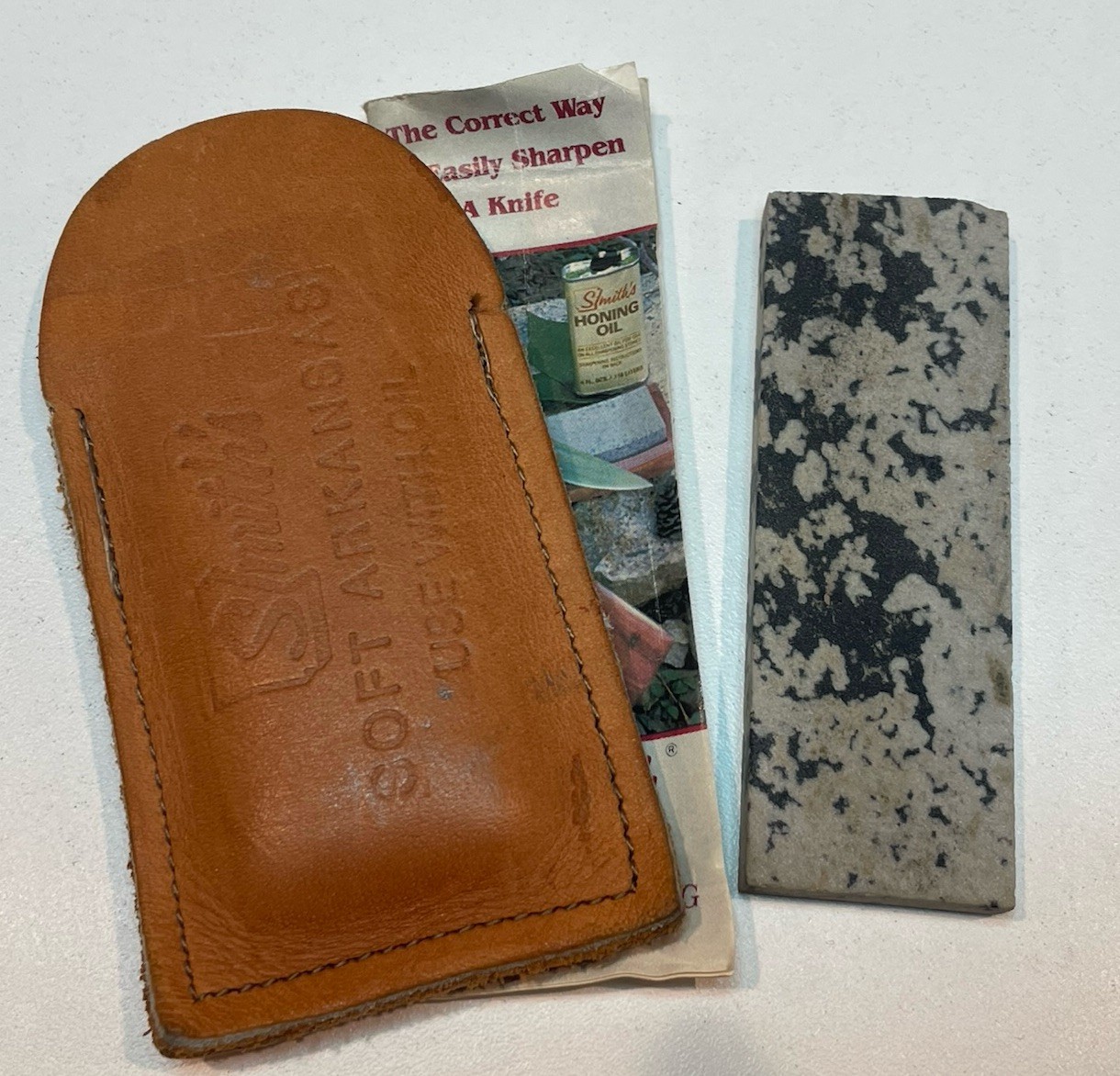 Vintage Smith’s Soft Arkansas Sharpening Stone w/Leather Case