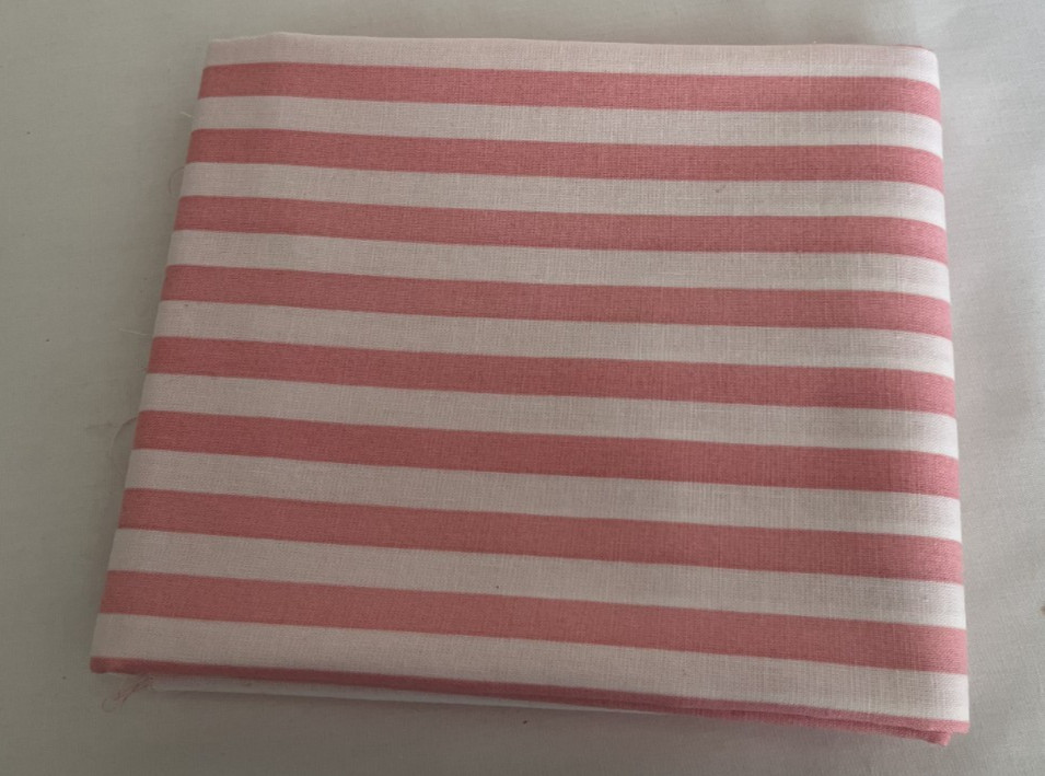 Pink and white Stripes Fabric 2/3 yd for sewing, quilting, crafts [N]