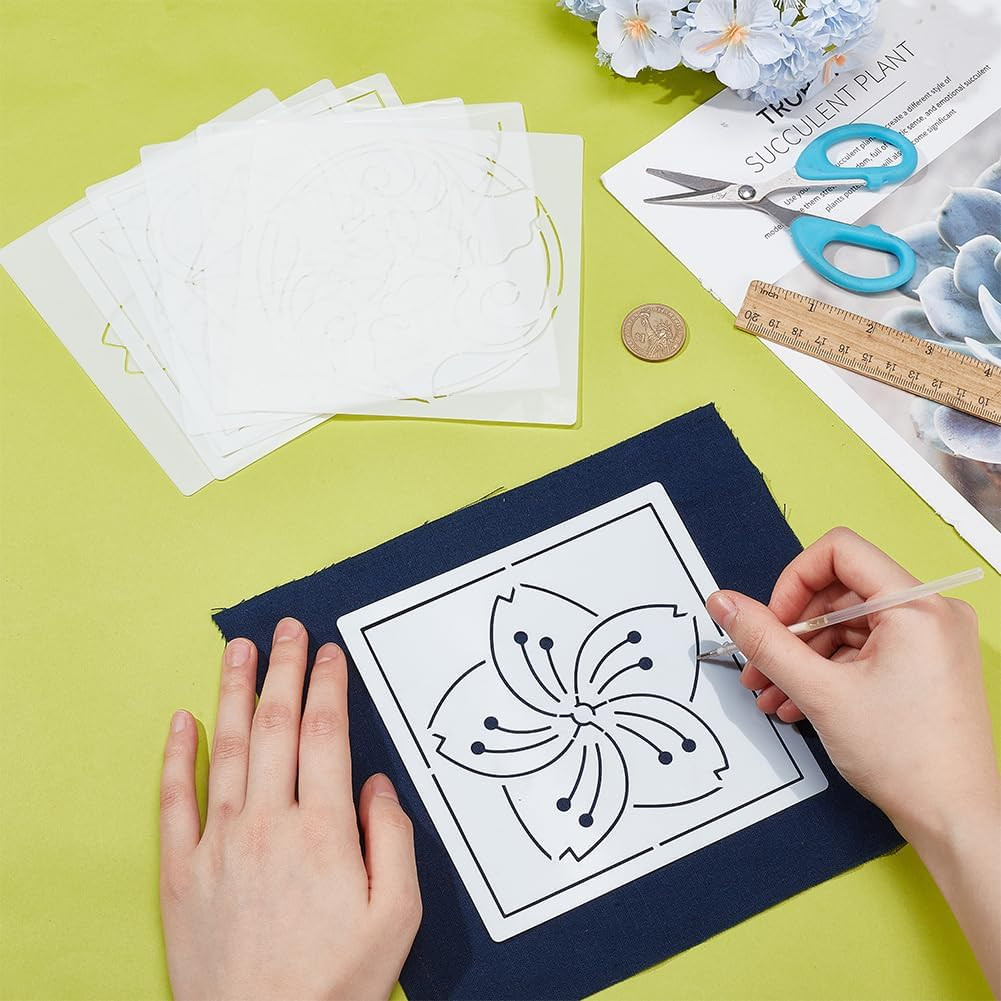 Sashiko Embroidery Stencils Sashiko PET Stencil Flowers Embroidery Patterns Sten