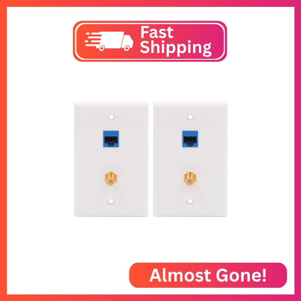 VCE UL-Listed Coax Ethernet Wall Plate, 2-Port CAT6 Keystone Coupler and 3GHz Go