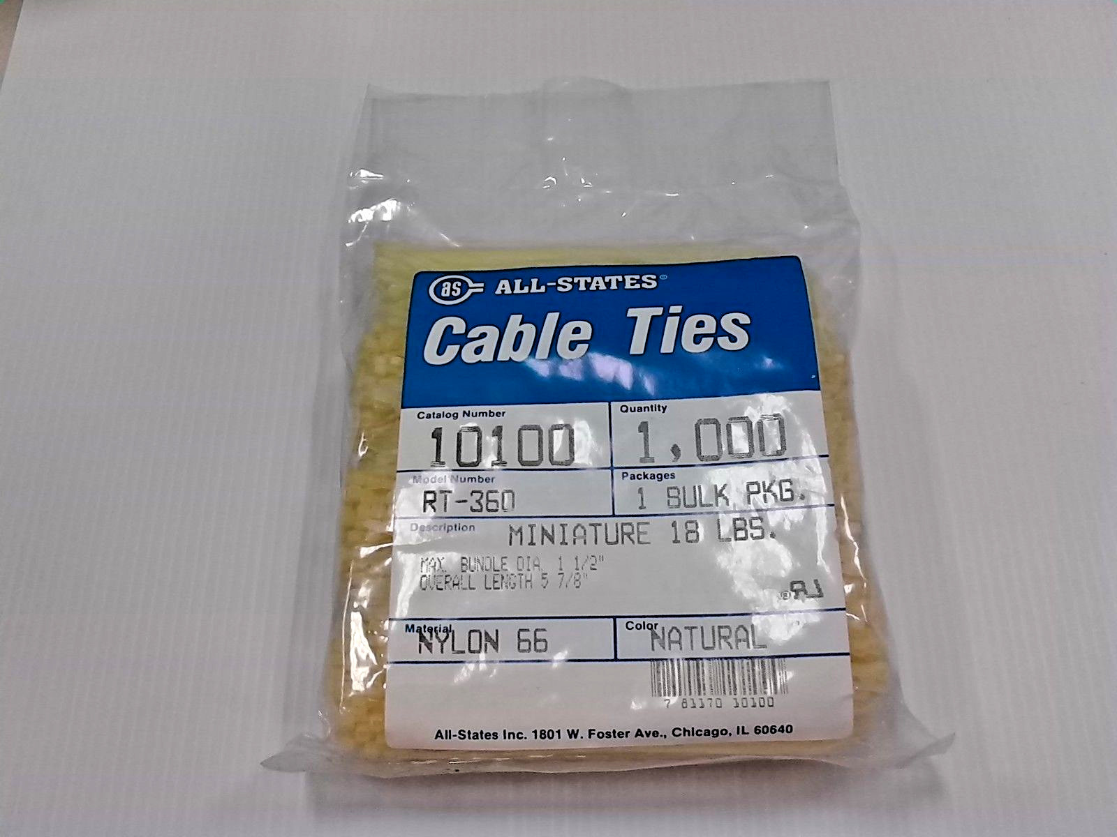 (1,000) 5-7/8" CABLE TIES NATURAL NYLON, MADE IN USA - ZIP TIES # RT-360