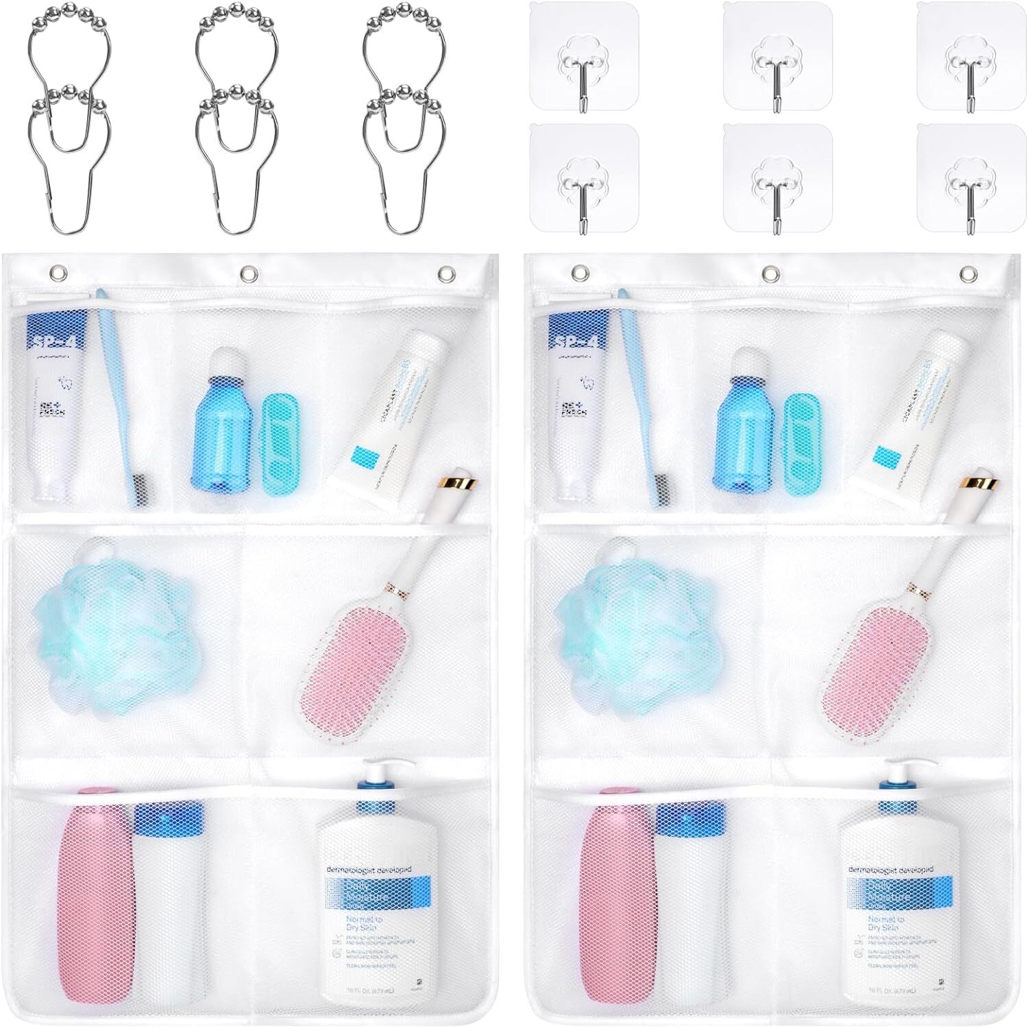 F-color Mesh Shower Caddy Hanging - Quick Dry Beautiful White, 2 Pack