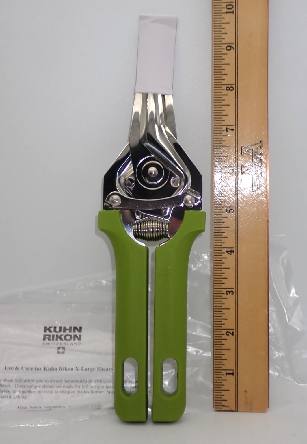 NEW Kuhn Rikon X-Large Shears Kitchen Scissors GREEN Spring-Loaded Swiss Made