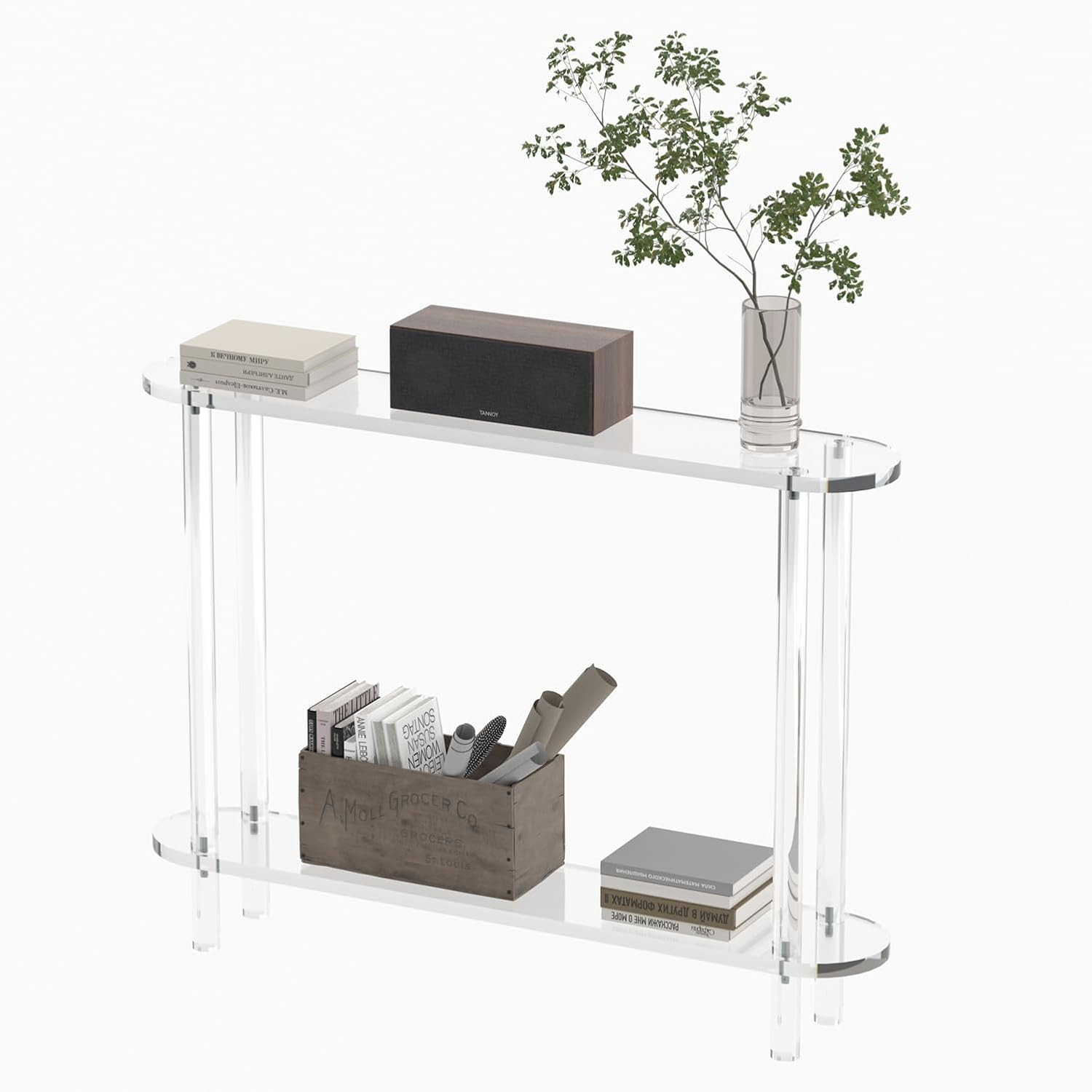 Acrylic Console Table 7.8" D X 39.4" W X 31.2" H, Narrow Console Table, Skinny E