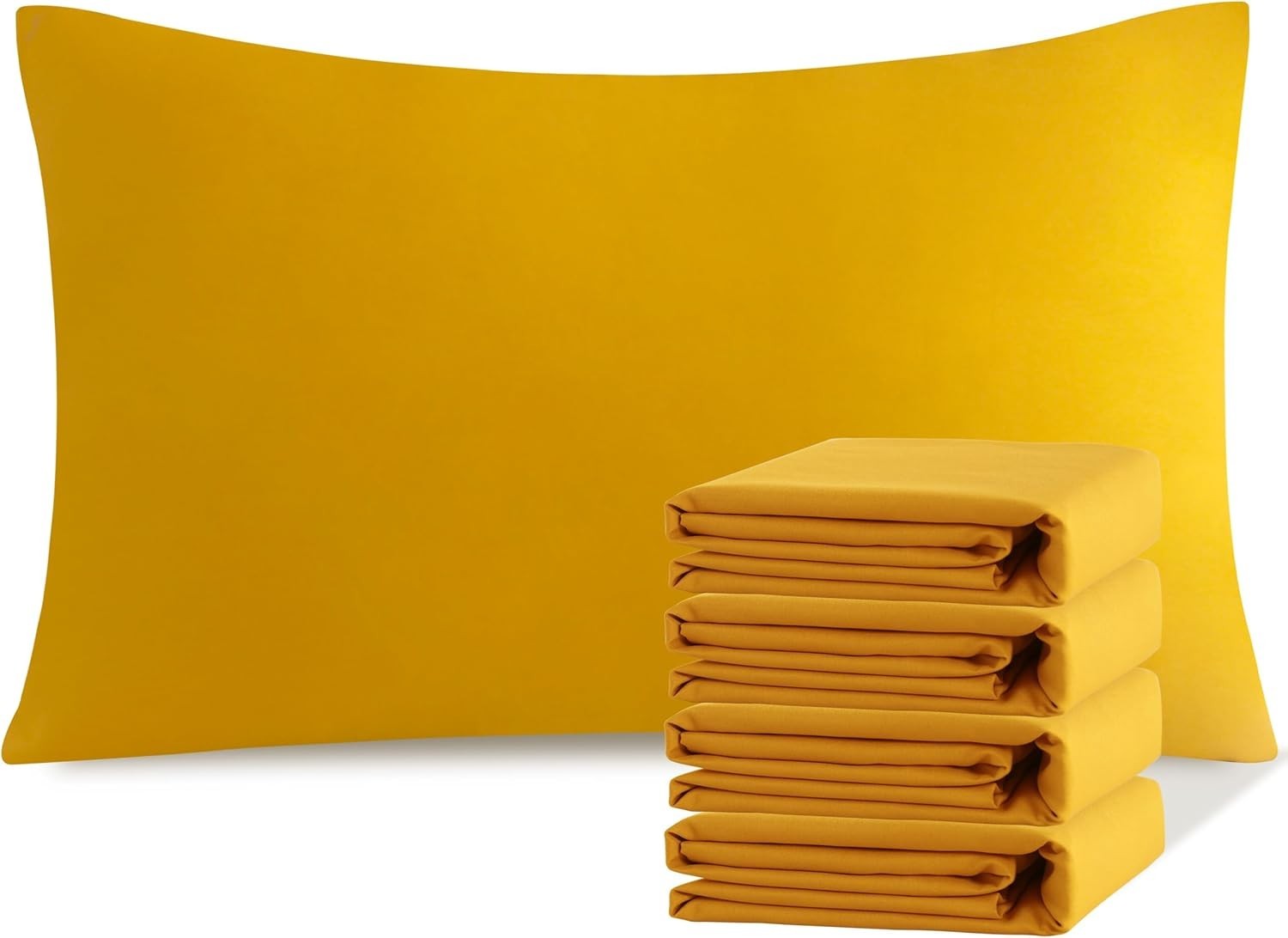 Queen Pillowcase Set - 4 Pack Brushed Queen (20" x 30") Ginger Yellow
