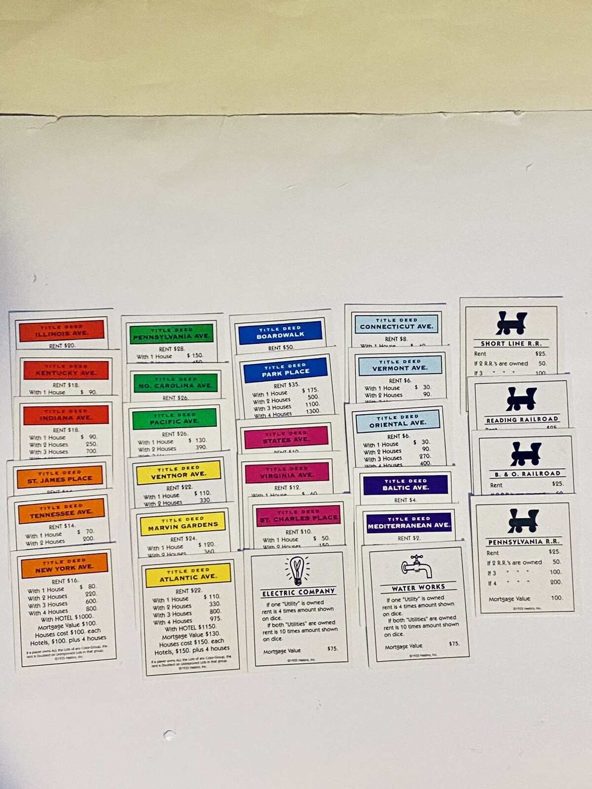 Monopoly Game       Replacement Property - Complete Set of 28