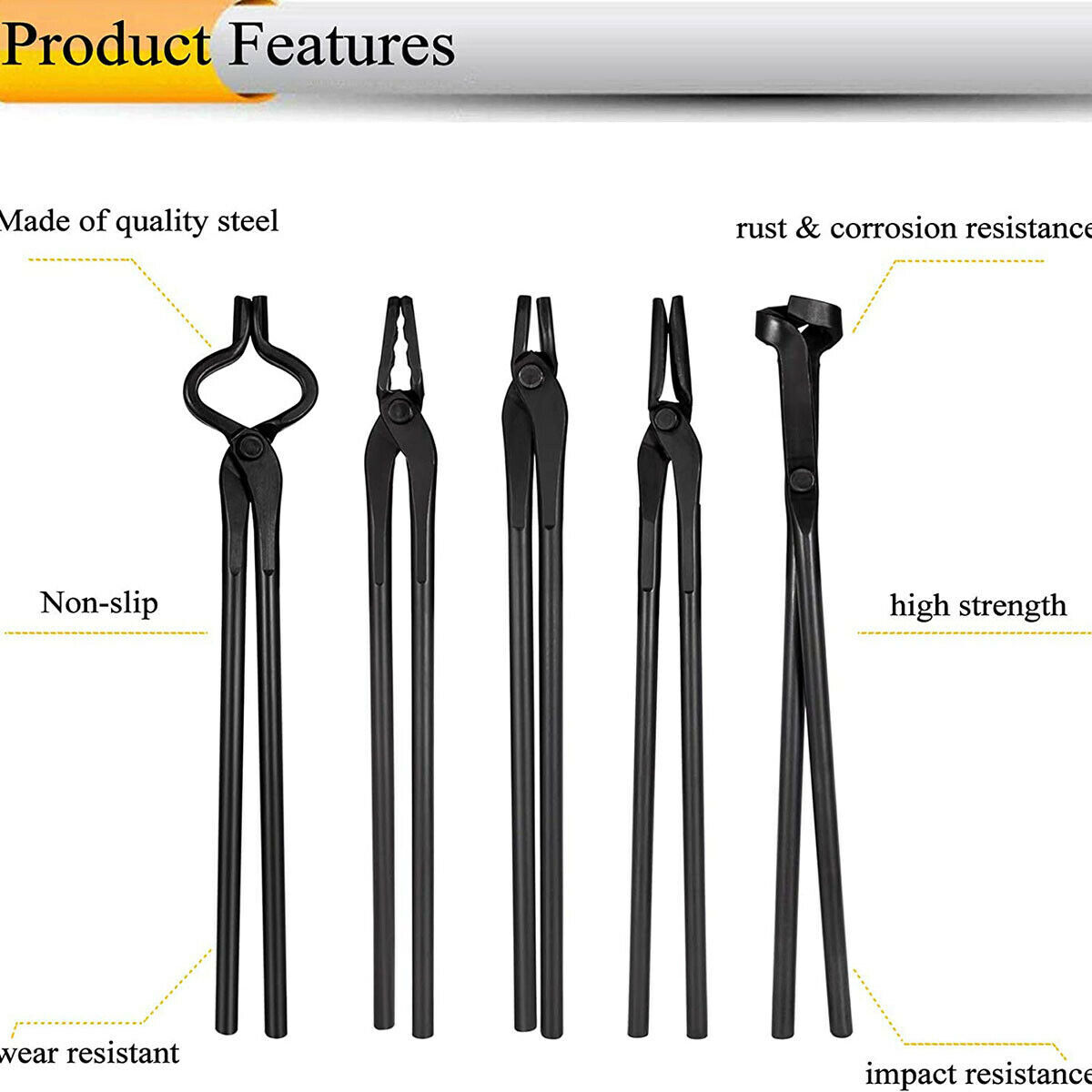 5PC Knife Making Blacksmith Tongs Bladesmith Hand Tool Set Anvil Vise Forge Flat