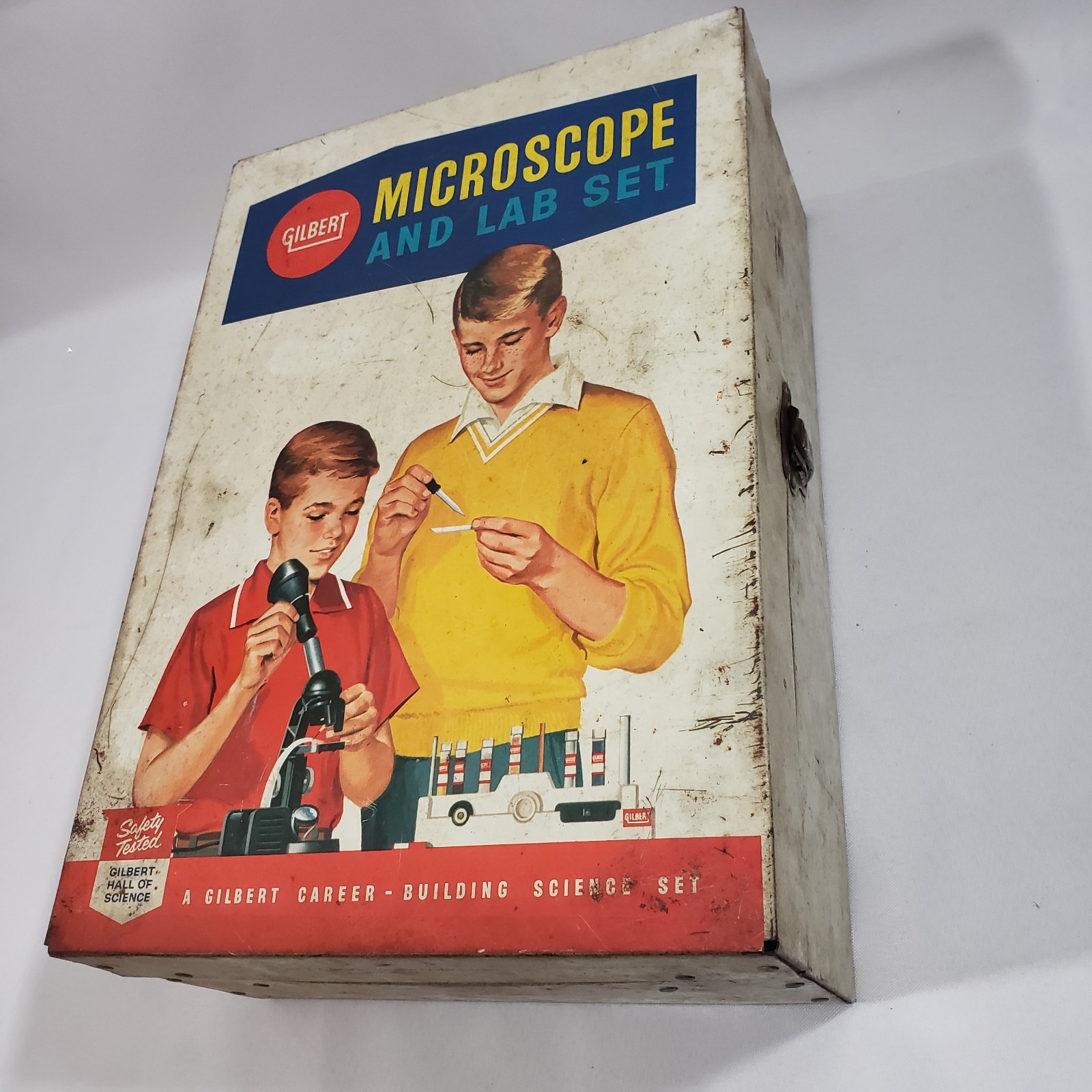 Gilbert Microscope & Lab Set in Original Metal Box 1950s Children's Science Kit