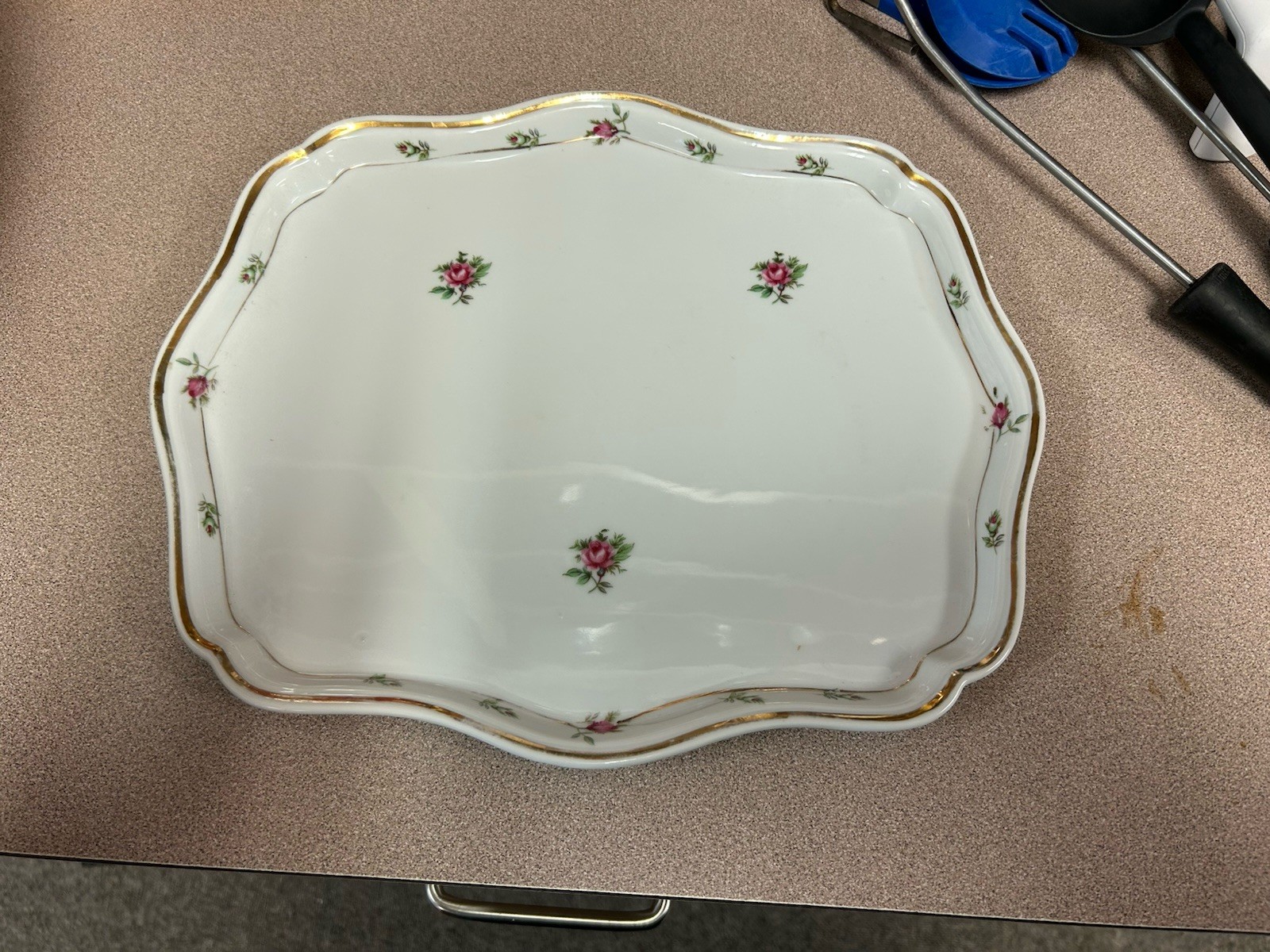 Vintage Porcelain Large Vanity Dresser Tray Roses Floral Japan
