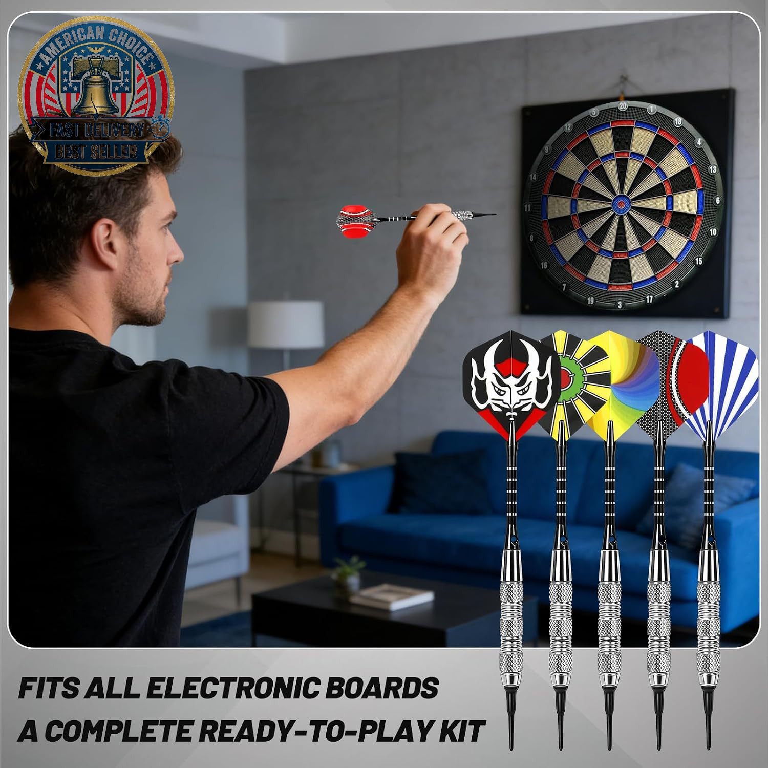 Darts Plastic Tip - 15 Pack Soft Tip Darts Set for Electronic Dartboard - 18 Gra