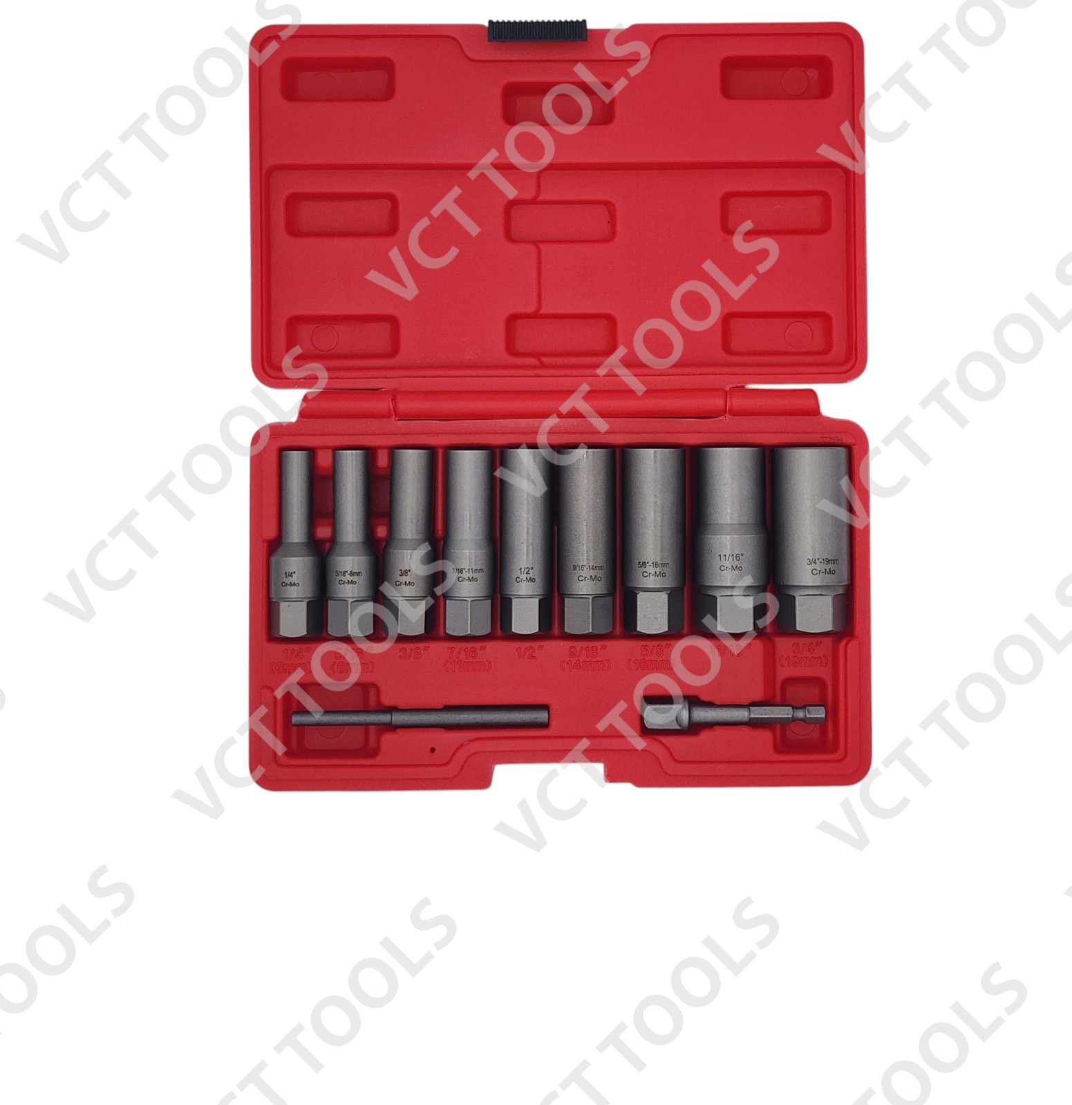 11pc Extra Long Screw, Nut, Bolt, Spark Plug Extractor Set, 1/4" - 3/4"