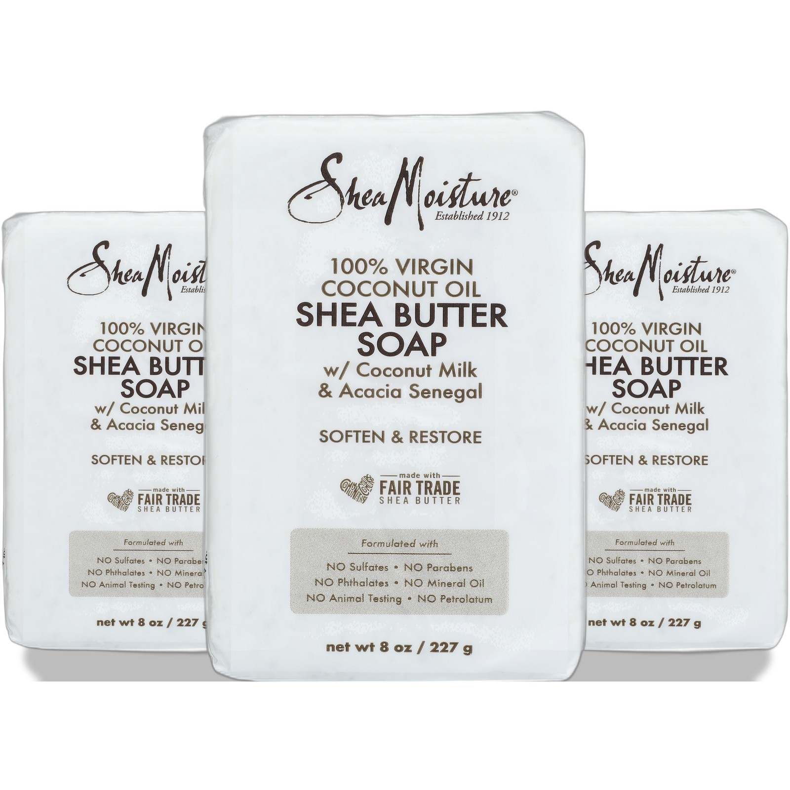 Shea Moisture Shea Butter Bar Soap 100% Virgin Coconut Oil 8 Oz 3 Pack