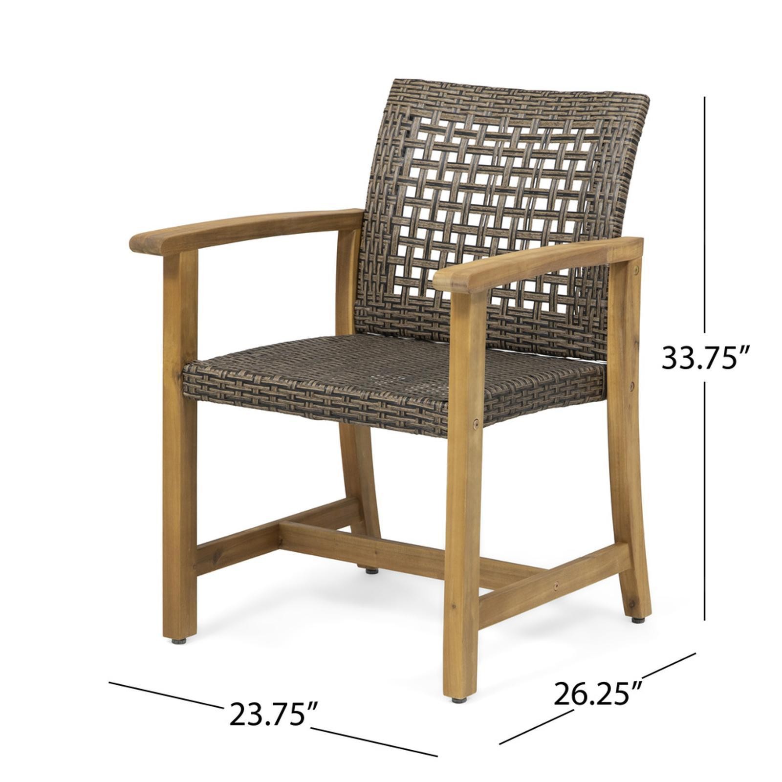 Dining Chairs Set of 2, Acacia Wood and Polyethylene Rattan Design for Stylish