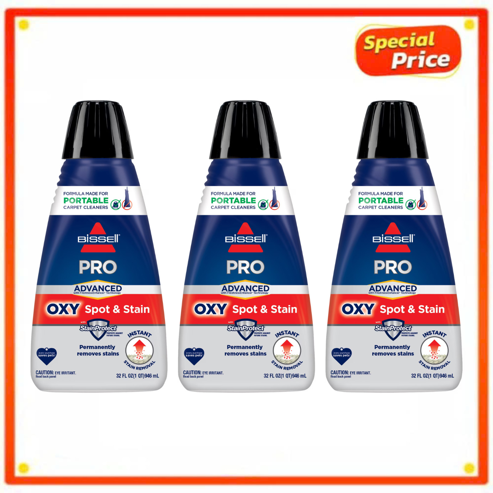 3 Pack New | BISSELL Advanced Pro Oxy Spot and Stain Cleaner 32 oz Lot 2038W