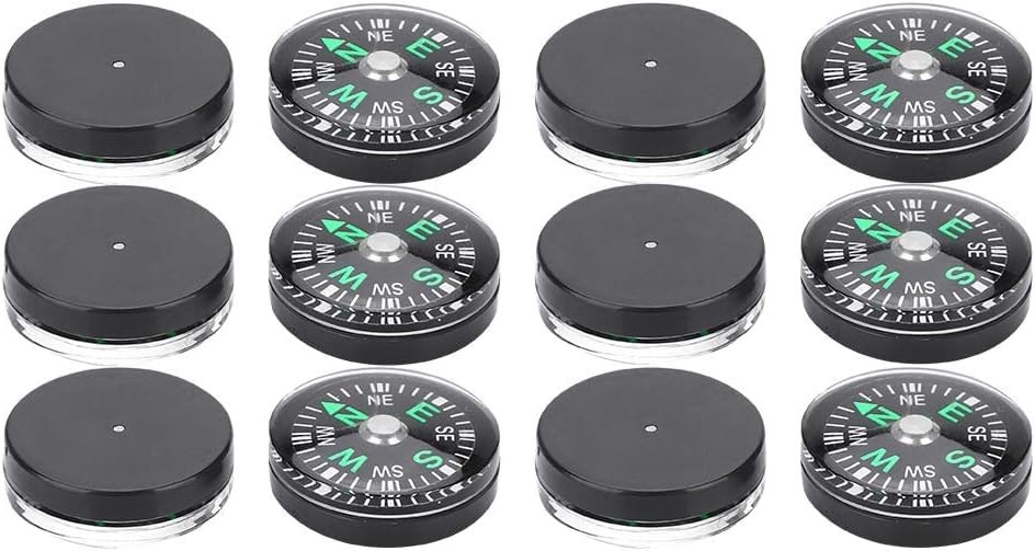 Pocket Compass, 20mm 12pcs Mini Oil Filled Compass for Hiking Black