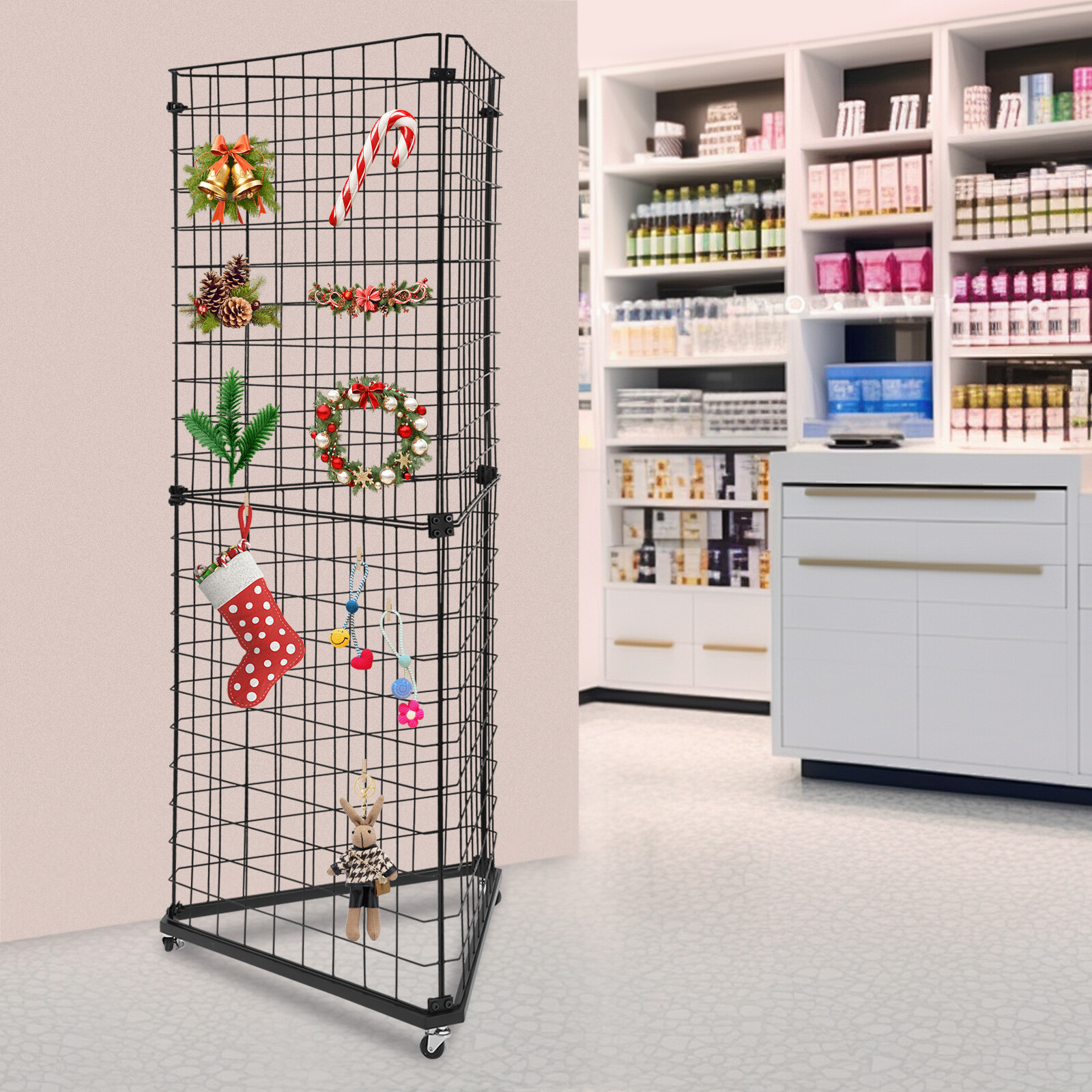 Wire Grid Panel Tower Triangle Display Stand Wire Grid for Retail Display Rack