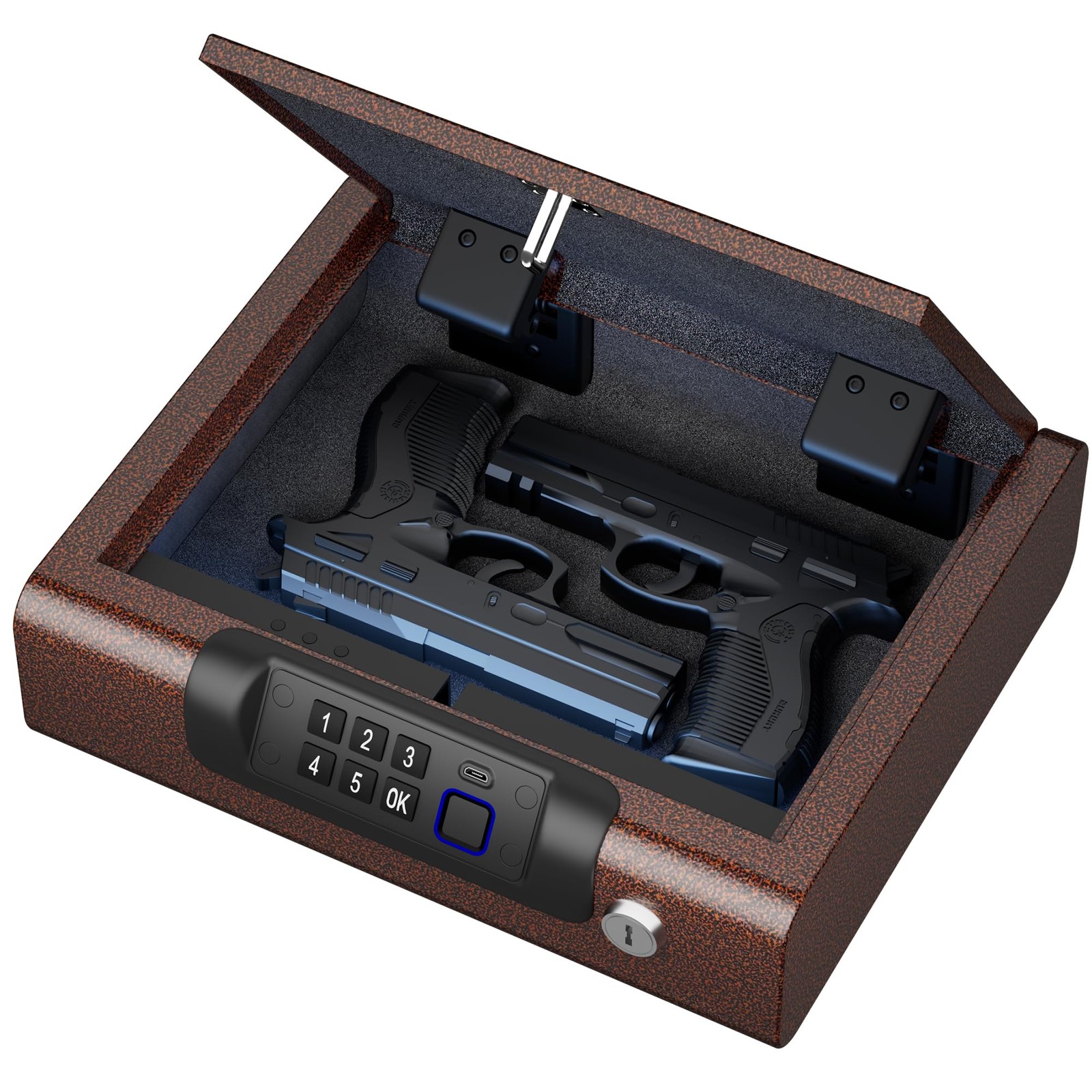 Gun Safe,Biometric Safe for Pistols 3-Ways 8.6"x 10", Antique Bronze