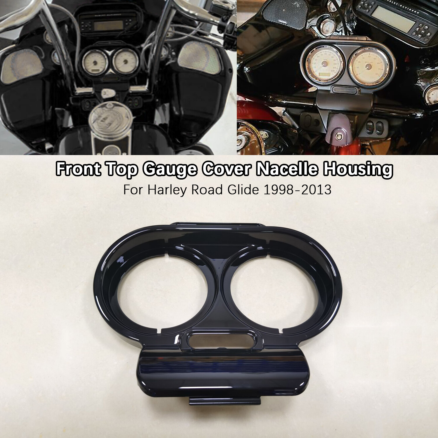 For Harley Road Glide 98-13 Gloss Black Gauge Cover Bezels Trim Nacelle Housing