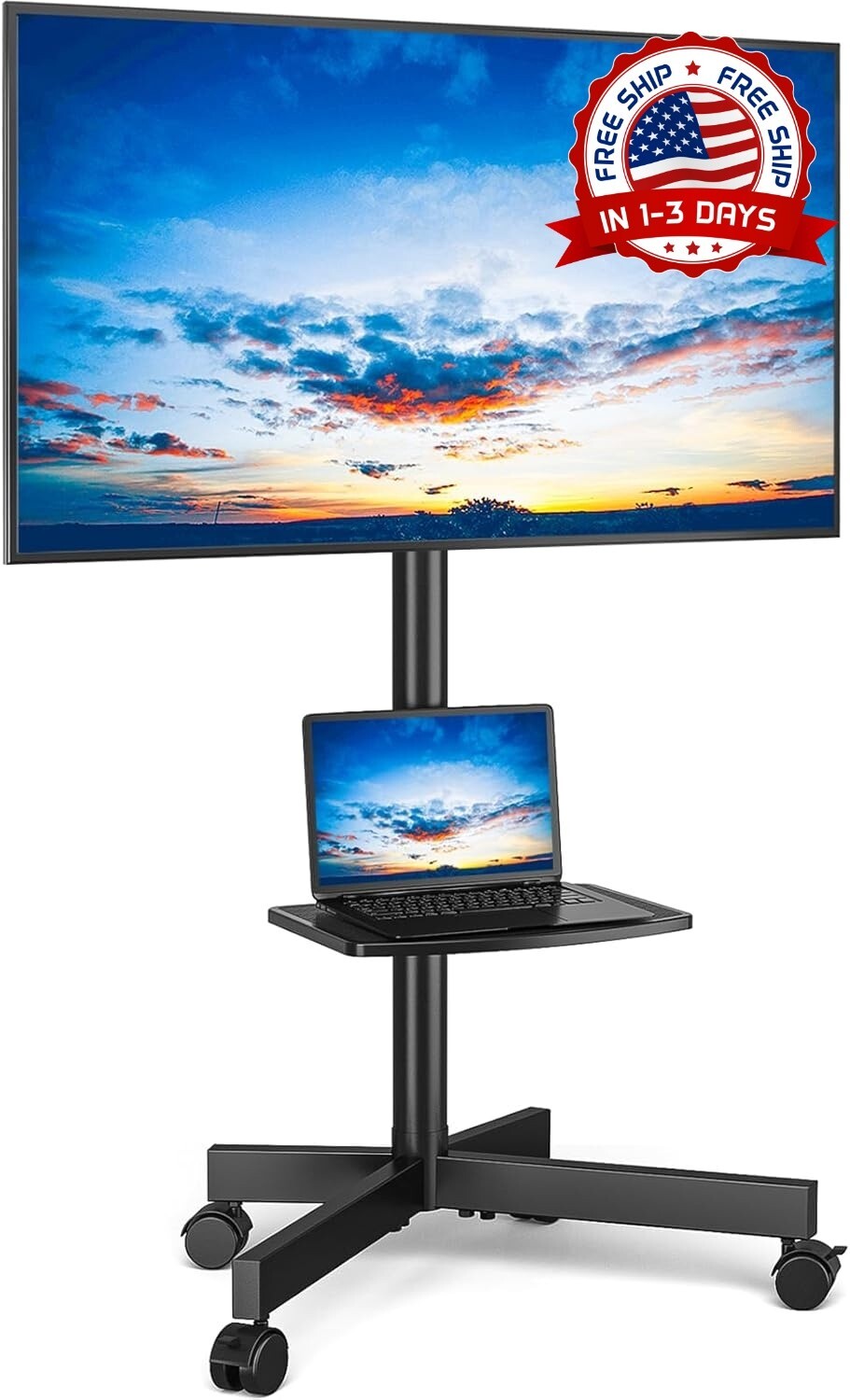 Carro De TV Móvil Con Ruedas LCD 23" To 60" Estante Ajustable De Altura Monitor