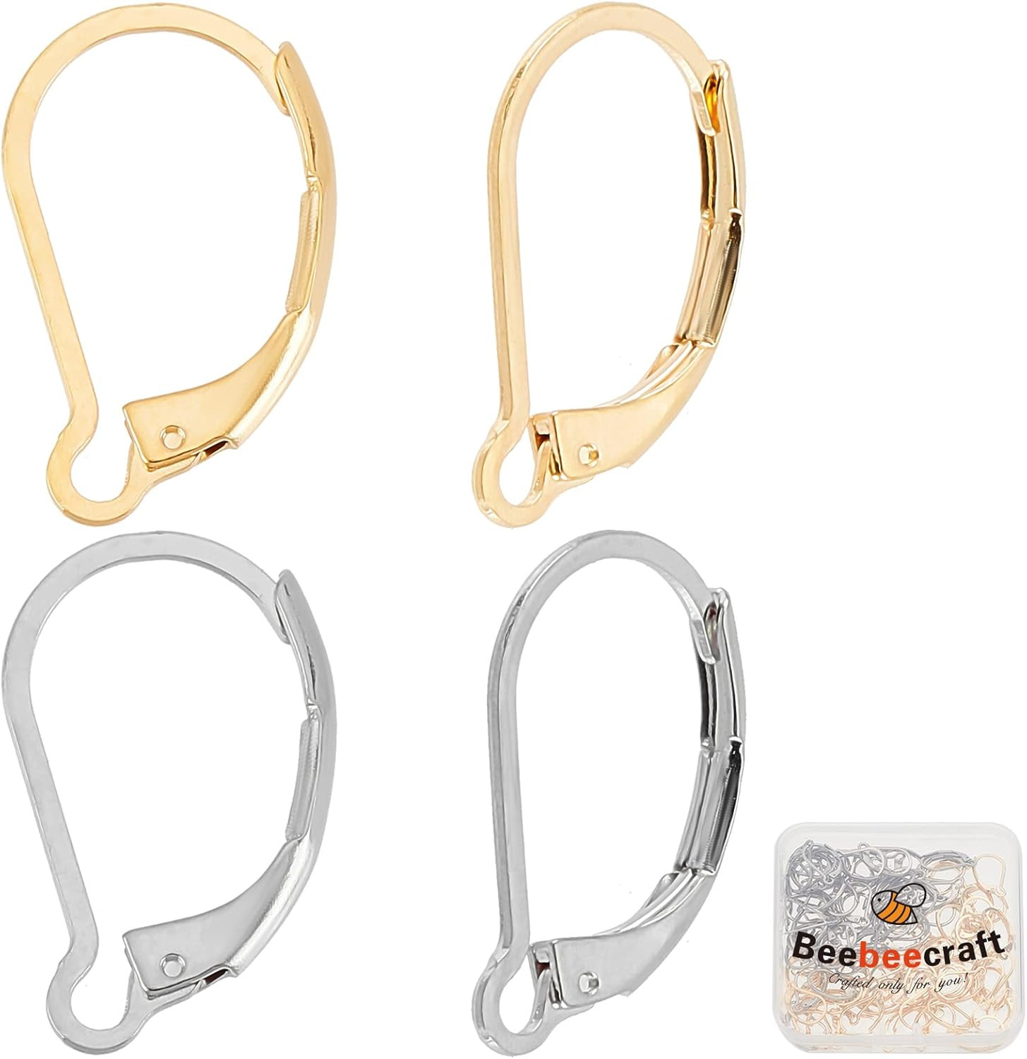 100Pcs Real 24K Gold Plated Leverback Earwires French Earring Hooks Gold and Sta