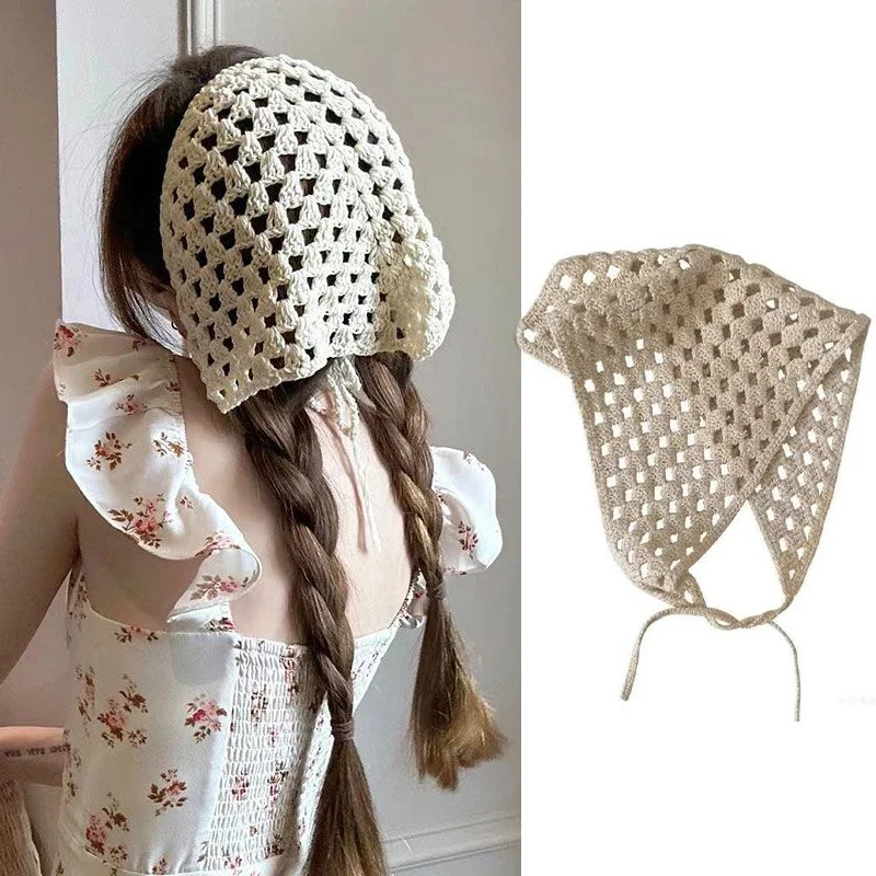 Spicy Girl Spring Fashion Flower French Triangular Scarf Headscarf Elegant Knitt