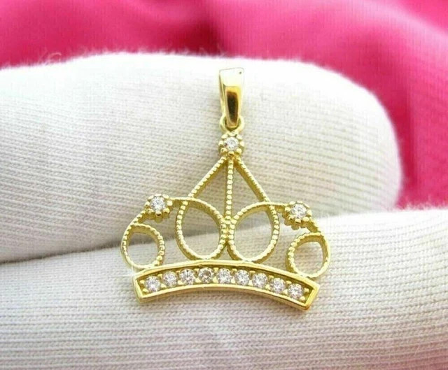1.10Ct Round Cut Lab Created Diamond Womens Crown Pendant 14K Yellow Gold Plated