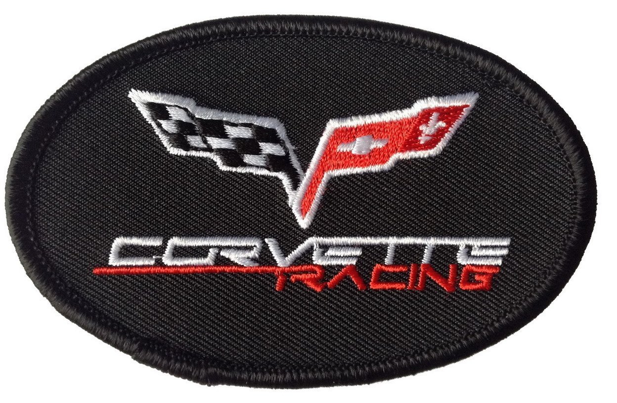 Corvette Racing Flags Oval Black Embroidered Iron on Hot Rods Patch