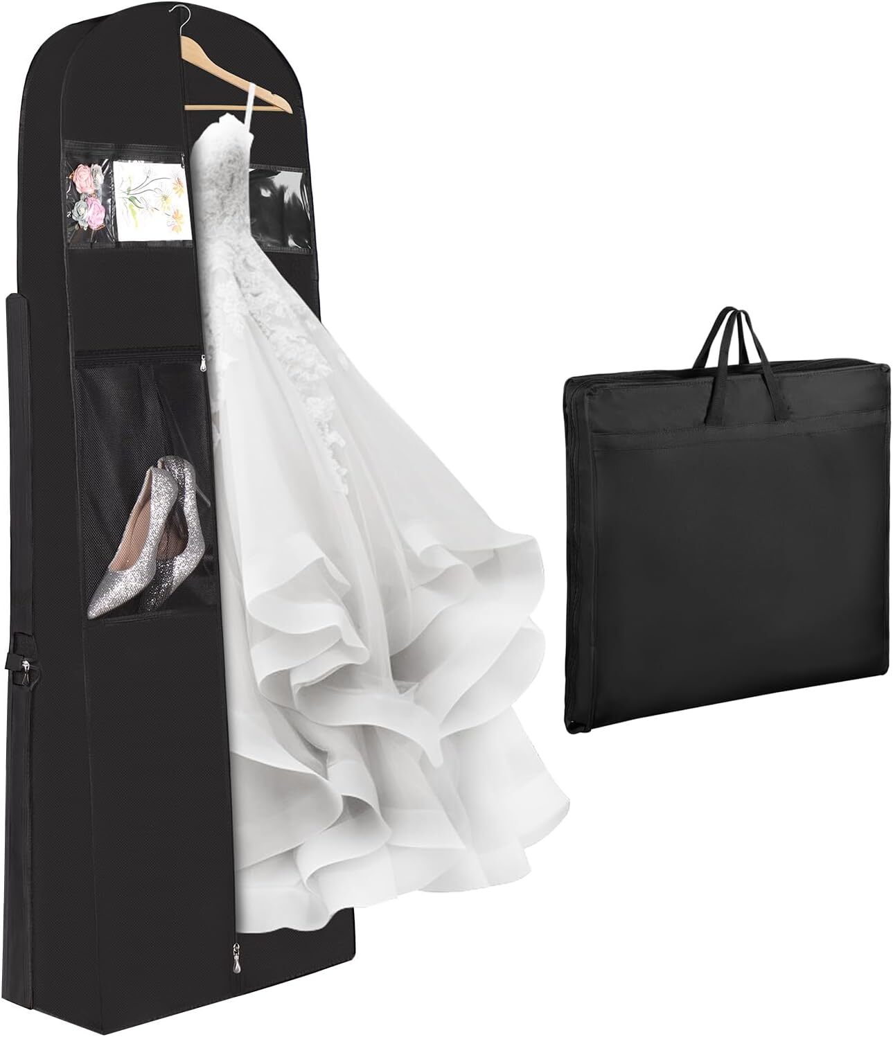 Univivi Portable Wedding Dress Garment Bag, 72 Inch Trifold 72 Inch, Black