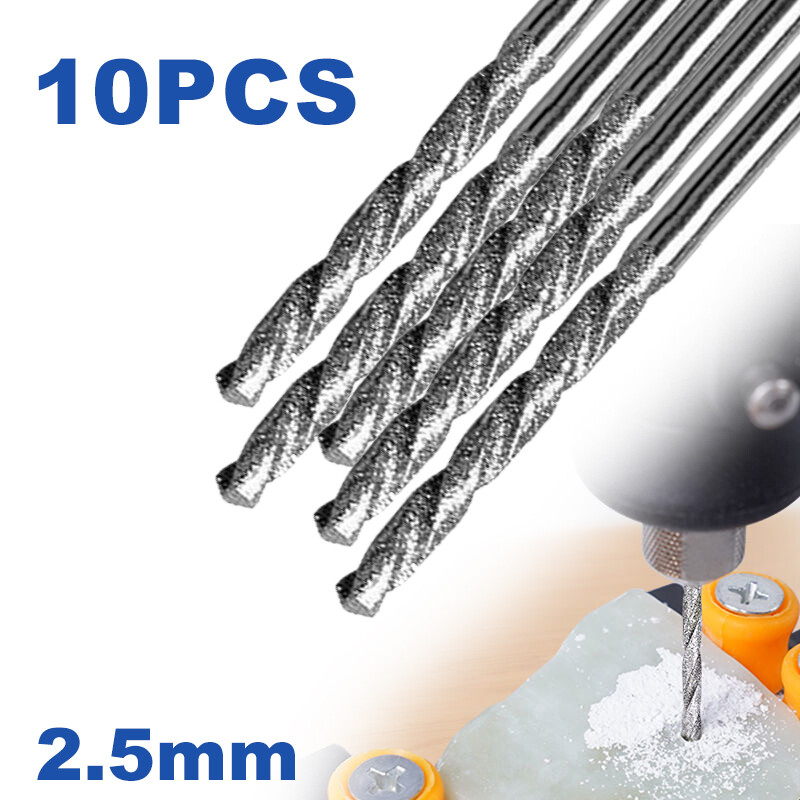 10X 2.5MM Diamond Coated Tipped Twist Drill Bit For Glass Jewelry Stone Tile USA