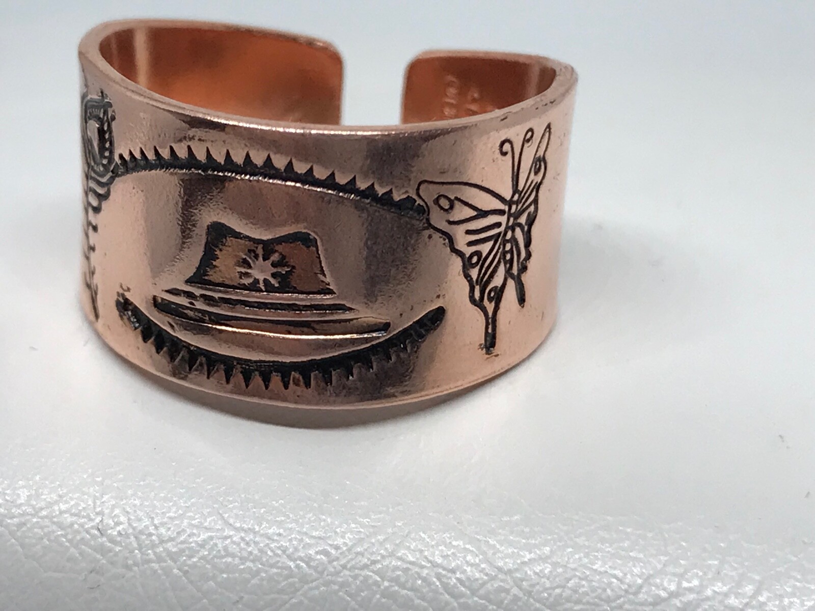 COPPER RING Open Back Hand MADE HAT-Peacock Feather-Butterfly #CR-078