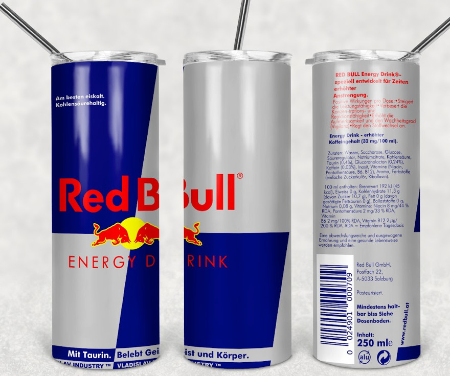 Red Bull Energy Drink Stainless Steel Skinny Tumbler Blue With Straw - (20 Oz)