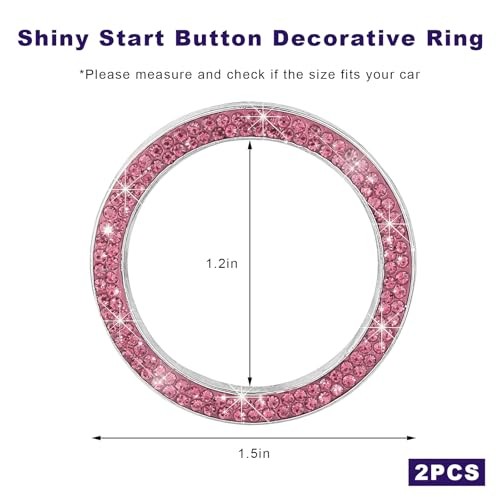 2PCS Car Bling Engine Start Ring Decal, Crystal Auto Push Start Button Pink