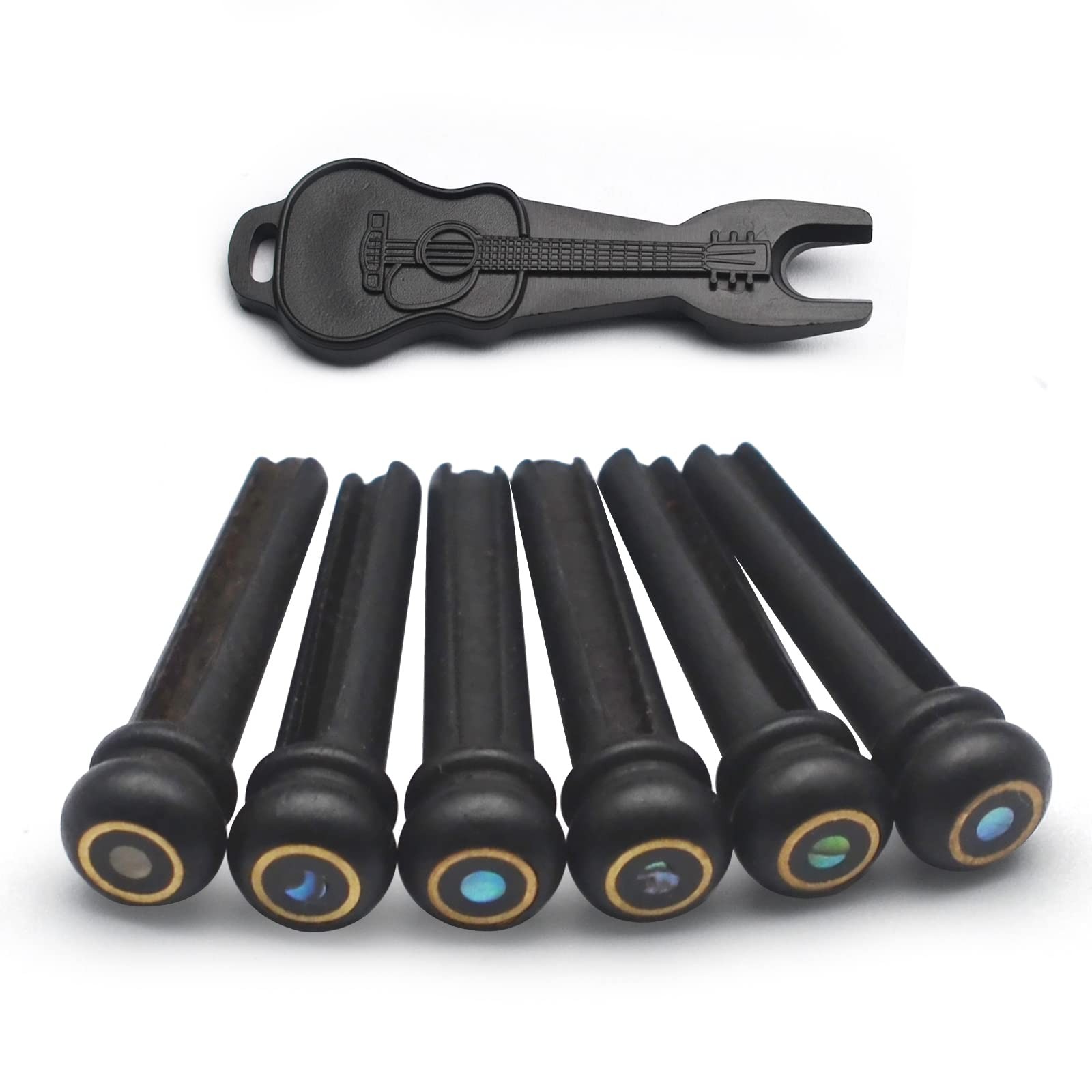 6Pcs Ebony Acoustic Guitar Slotted Bridge Pin with Brass Circle Abalone Shell...