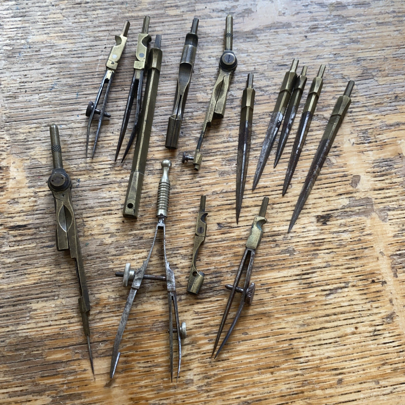 ANTIQUE COMPASS INK PEN FITTINGS BRASS & STEEL Draughtsman Compass Pieces