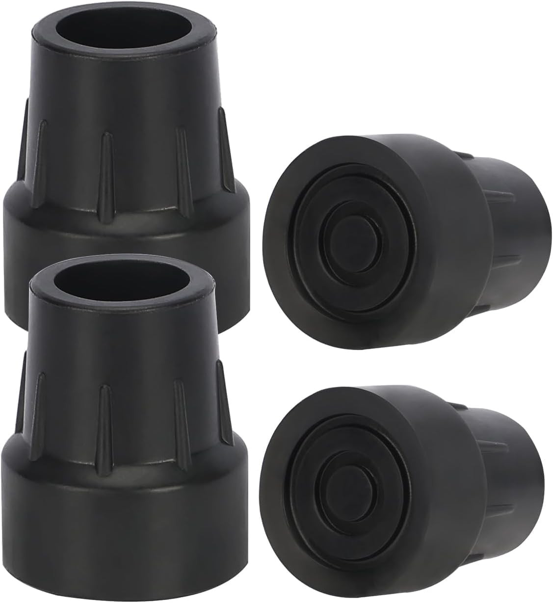 Heavy Duty Rubber Cane Tips 1" - 4-Pack Replacement Feet Caps (Black)