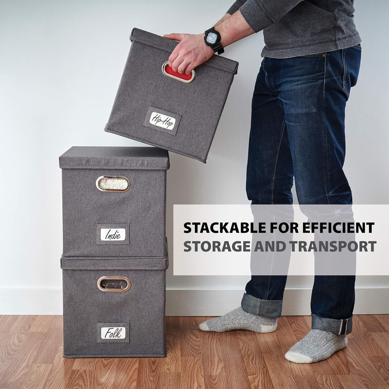 Decorative Vinyl Record Storage Box for 50+ Single Records - Sturdy and Easy ...