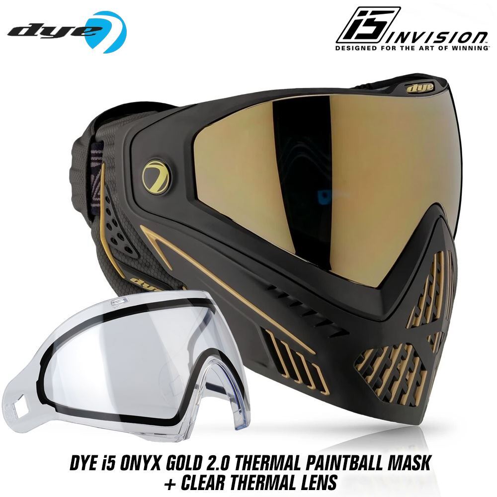 Dye i5 Thermal Paintball Mask Goggle - Onyx / Gold 2.0 + Clear Thermal Lens