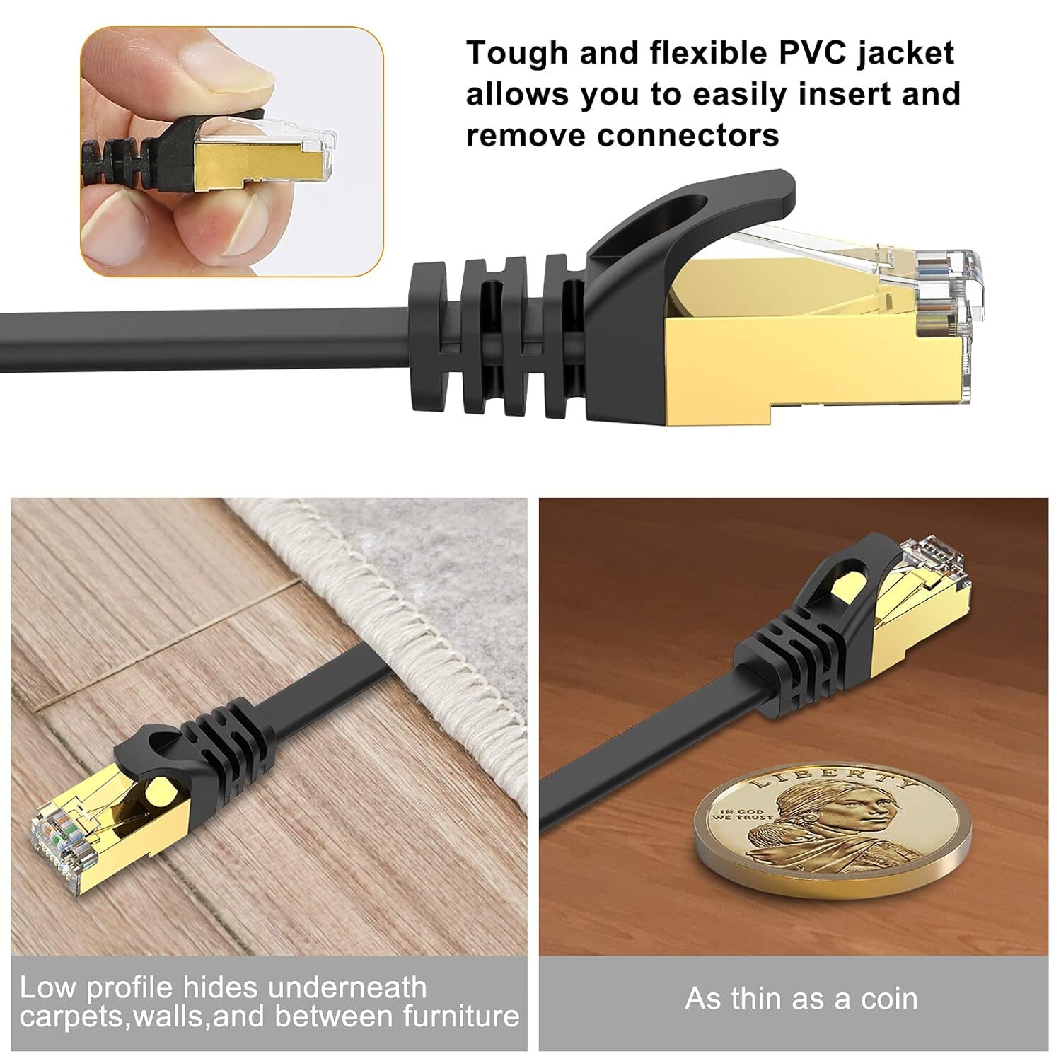 2Pack Cat 8 Ethernet RJ45 Cable Super Speed 40Gbps Patch LAN Network Gold Plated