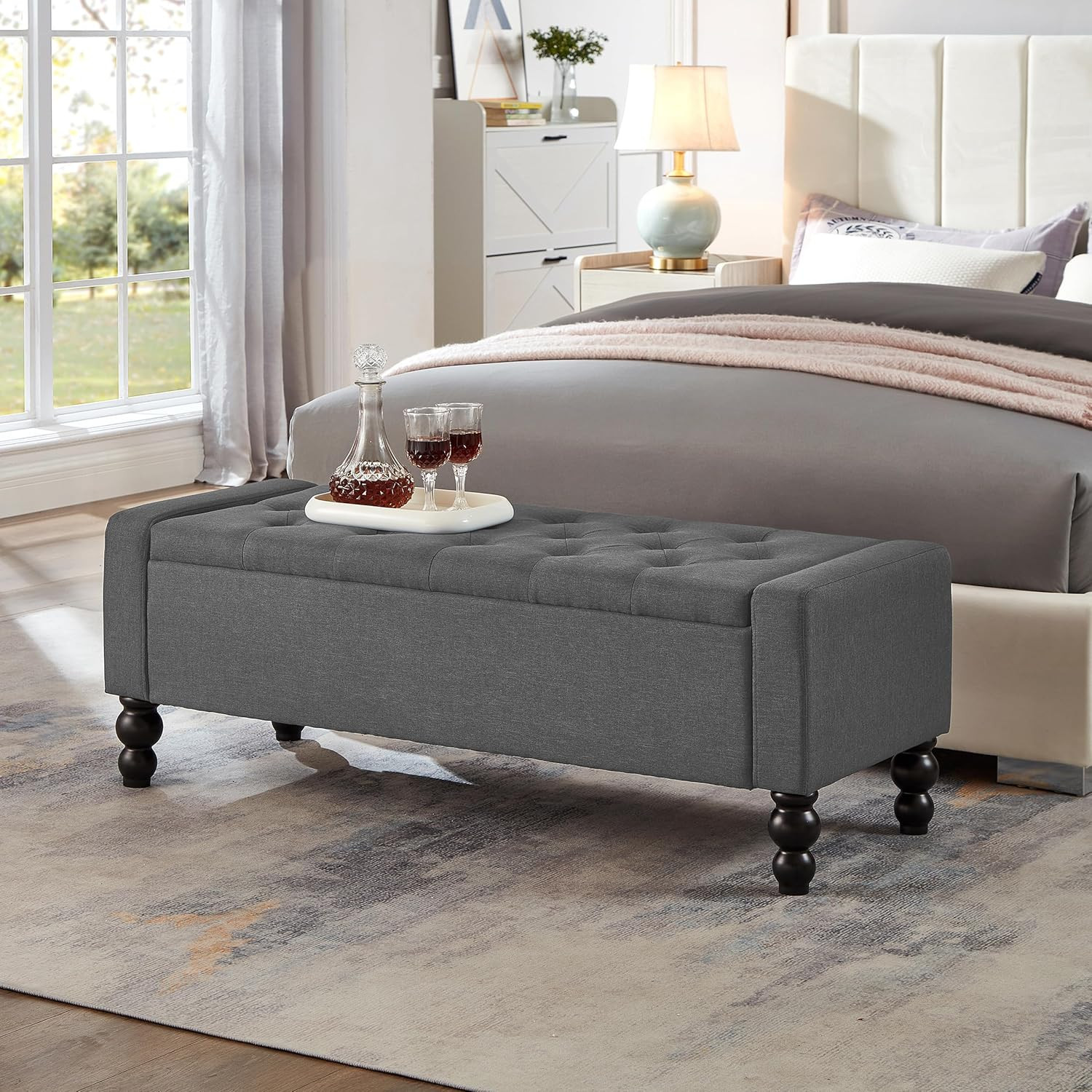 50" W Storage Ottoman Bench with Safety Hinge, Load up to 660 Lb Ottoman with St