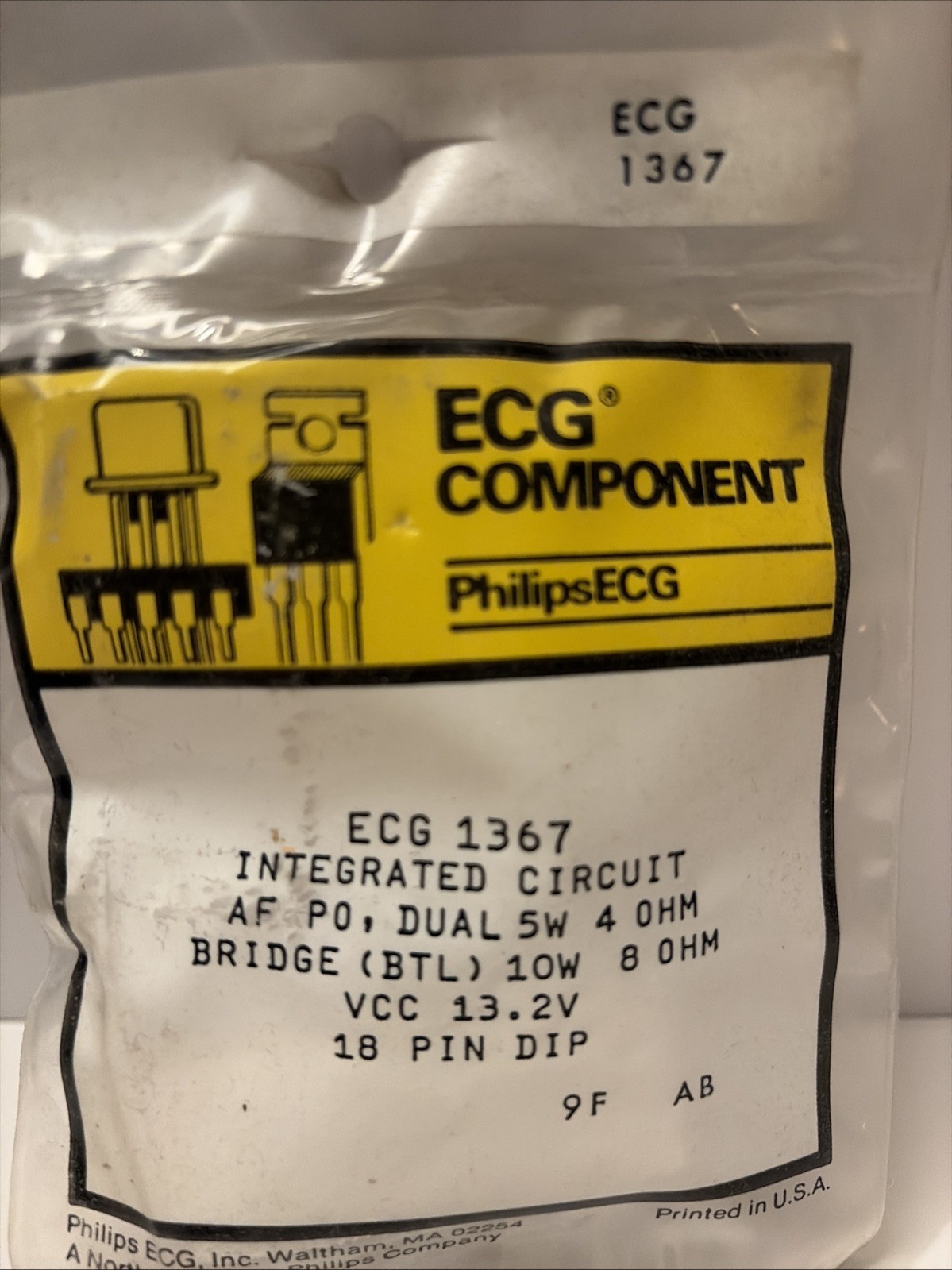ECG1367  INTEGRATED CIRCUIT DUAL 5W 15W BRIDGE BTL AUDIO POWER AMP Like NTE1367