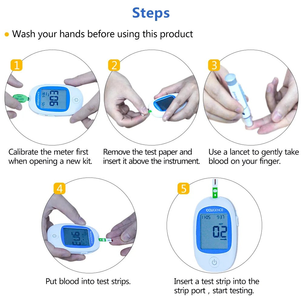 5 Second 3in1 Home Blood Ketone Tester Blood Glucose Meter Uric Acid Test xfd