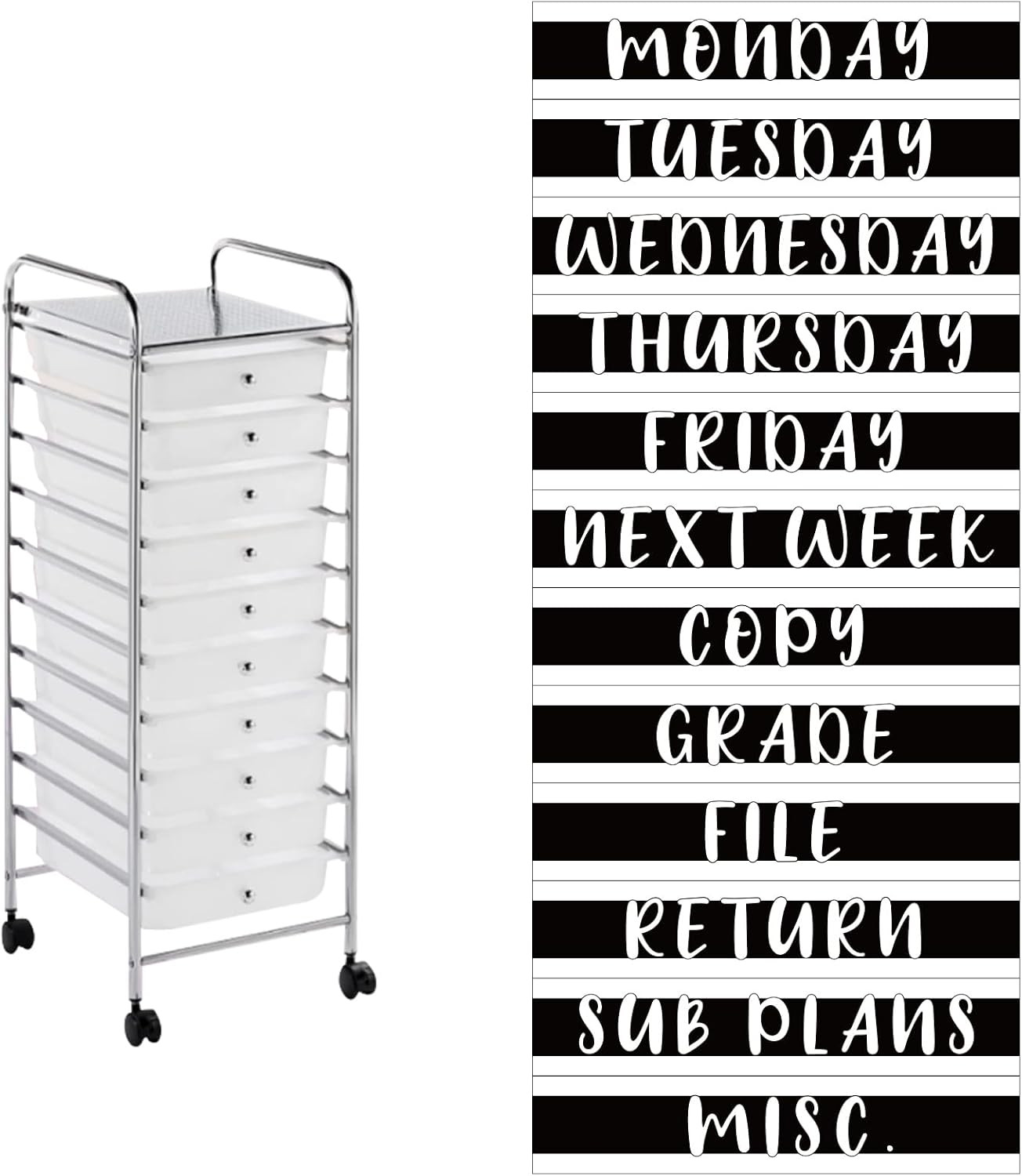 12 Pieces Rolling Storage Cart Labels 10 Drawer Rolling Storage Cart Label Black
