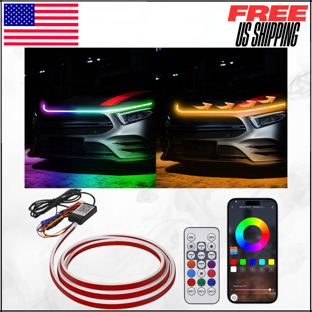 RGB Multicolor Dynamic Scanning Starter Hood Lights Car LED Light Strip 71" 1PC