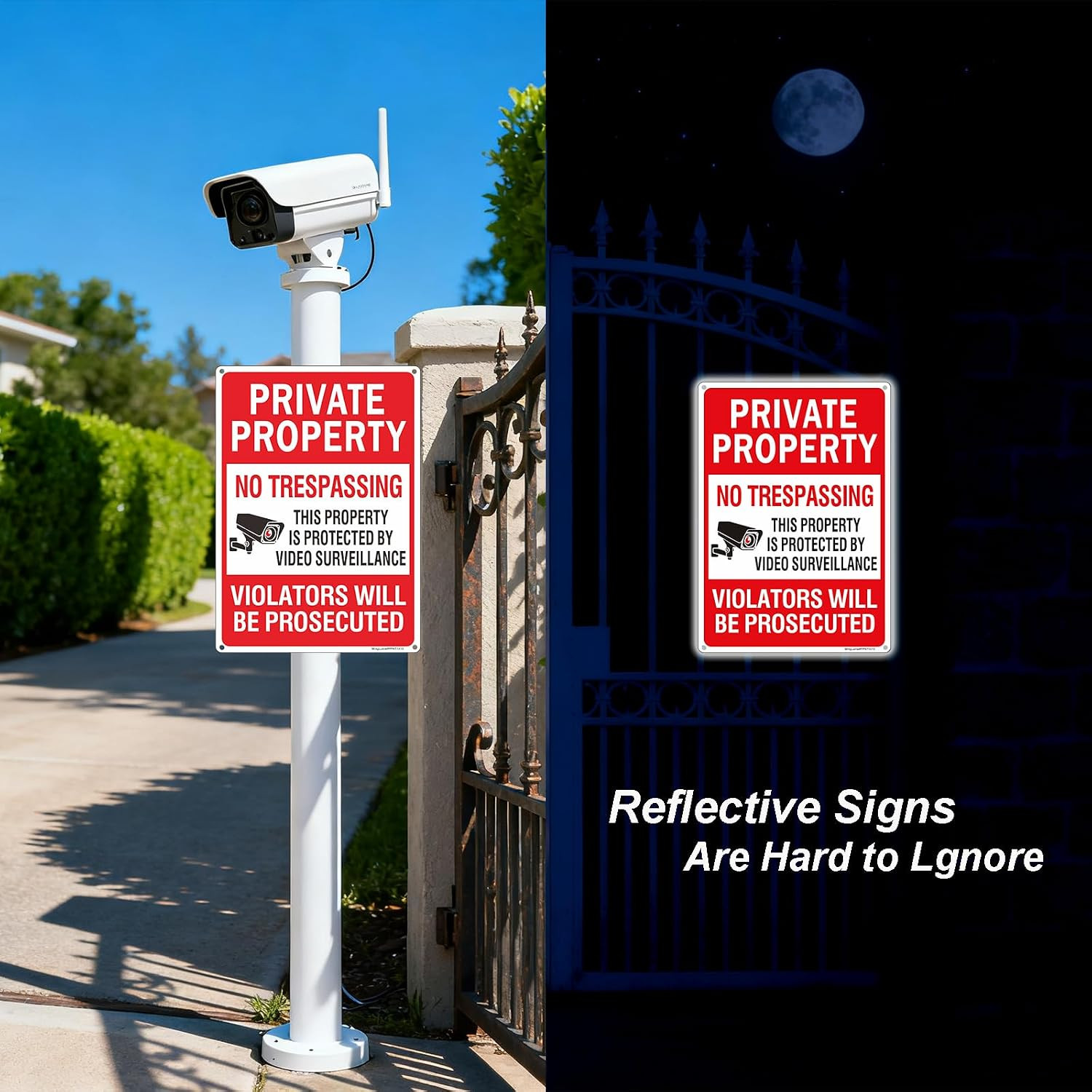2 Pack Private Property No Trespassing Signs,Video Surveillance Protected Sig...