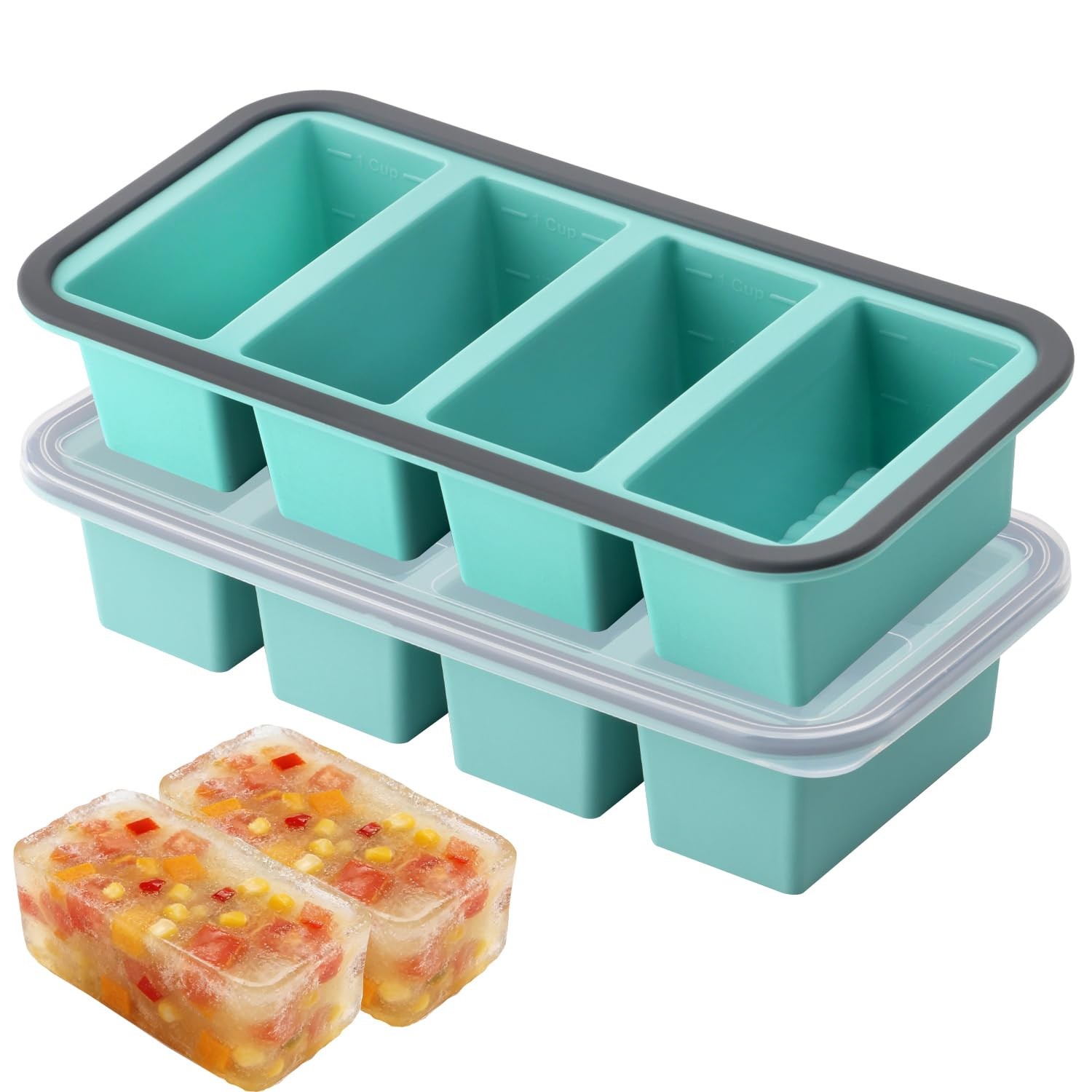 Silicone Freezer Trays with Lids 2 Pack, Stackable Soup Freezer Container Mol...