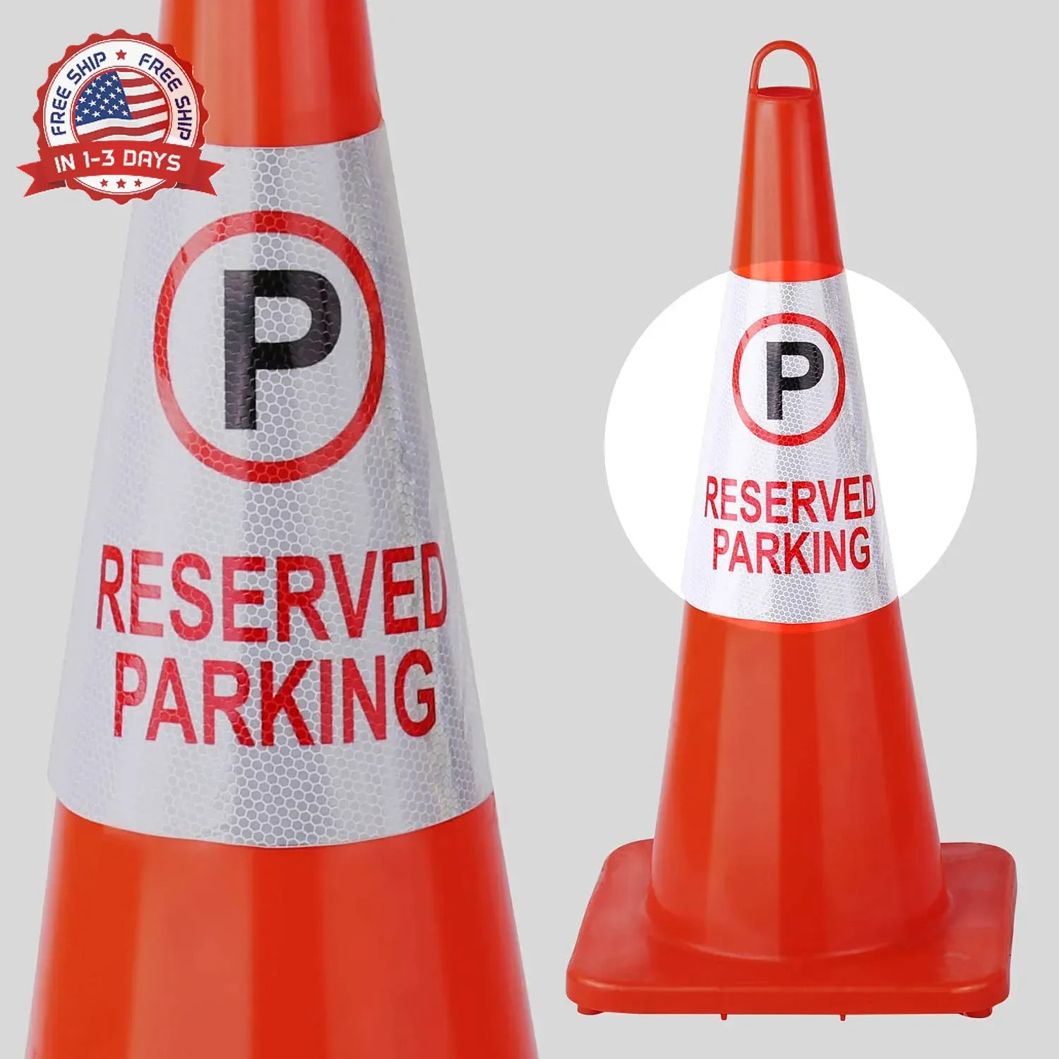 2 Pack Reserved Parking Bright Reflective Collars Sleeve, Cone Message S