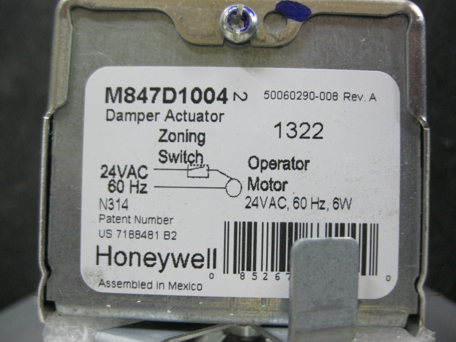 Honeywell ZD16X6 16" x 6". Rectangular Parallel Blade Damper, Total Zone, 24 VAC