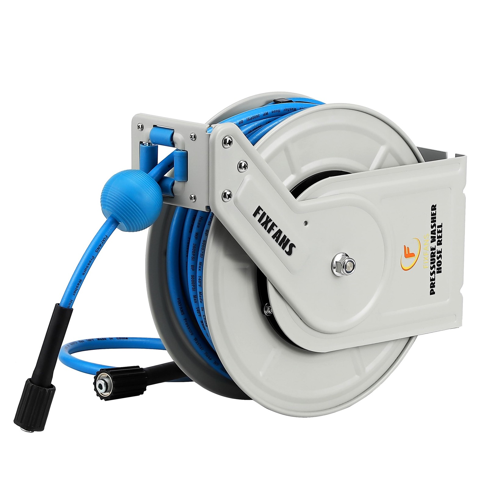 FIXFANS Pressure Washer Hose Reel with Hose, 1/4" 60ft Retractable Power Reel